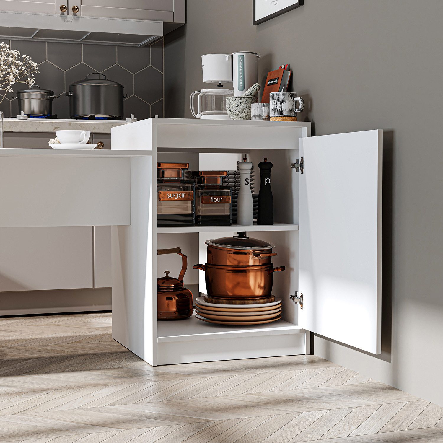 Roomart Küchentisch MILANO Kücheninsel 160 cm, Esstisch + Schrank in 4 Farben (Kücheninsel mit Esstisch, Küchentisch & Küchenschrank), Esstisch + Schrank kombin – Bild 4 von 5