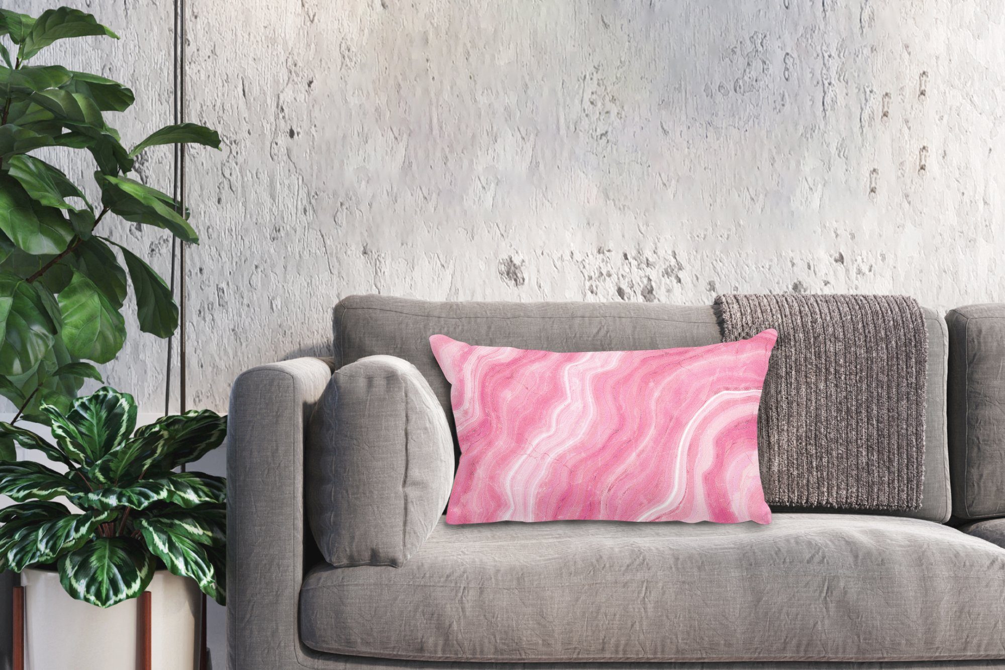 MuchoWow Dekokissen Achat Dekokissen - Wohzimmer Rosa Dekoration, Füllung, Geode, Kristall Geode - mit Schlafzimmer - Zierkissen