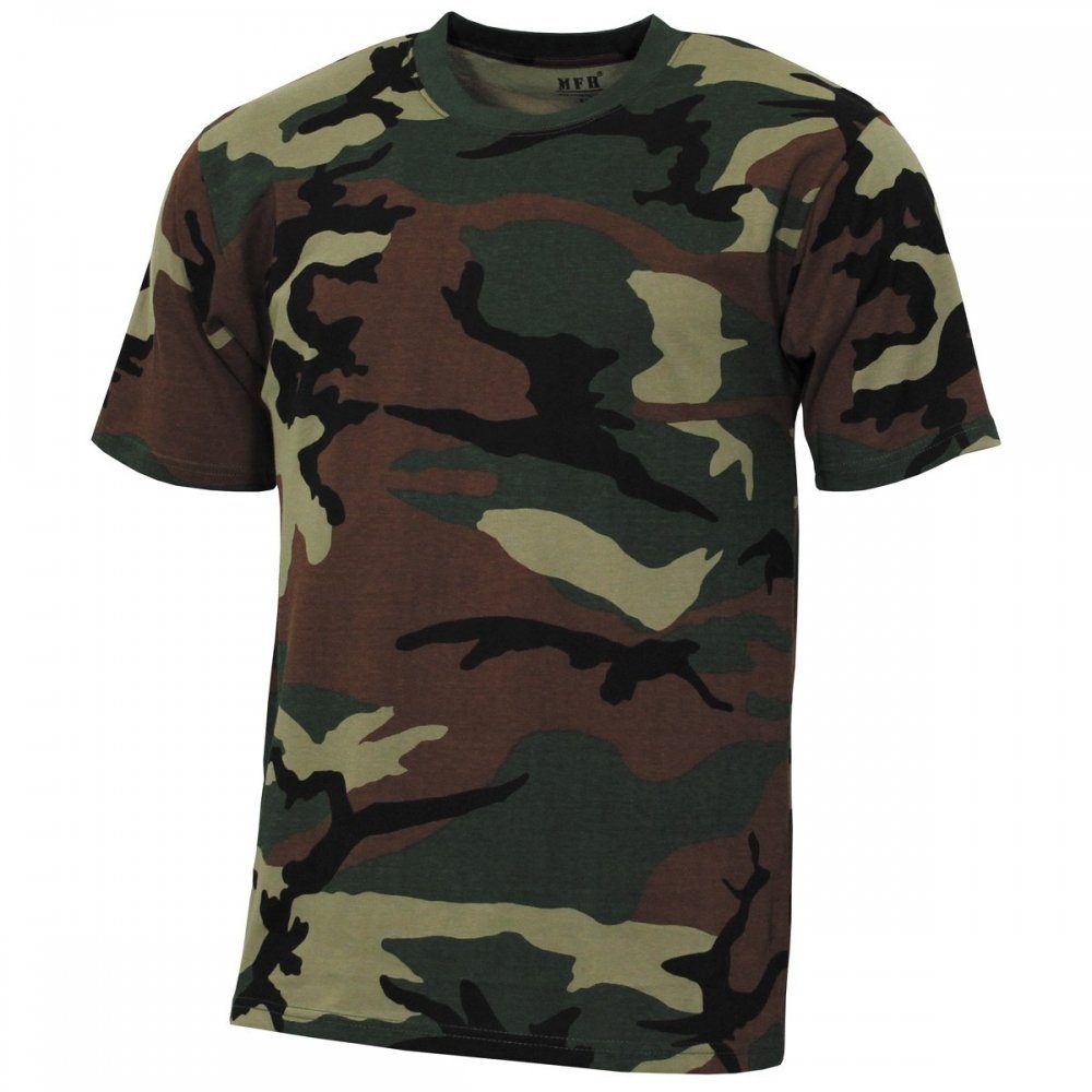 MFH T-Shirt US T-Shirt, Streetstyle, woodland, 140-145 g/m² - XXL (1-tlg) verstärkter Rundhals