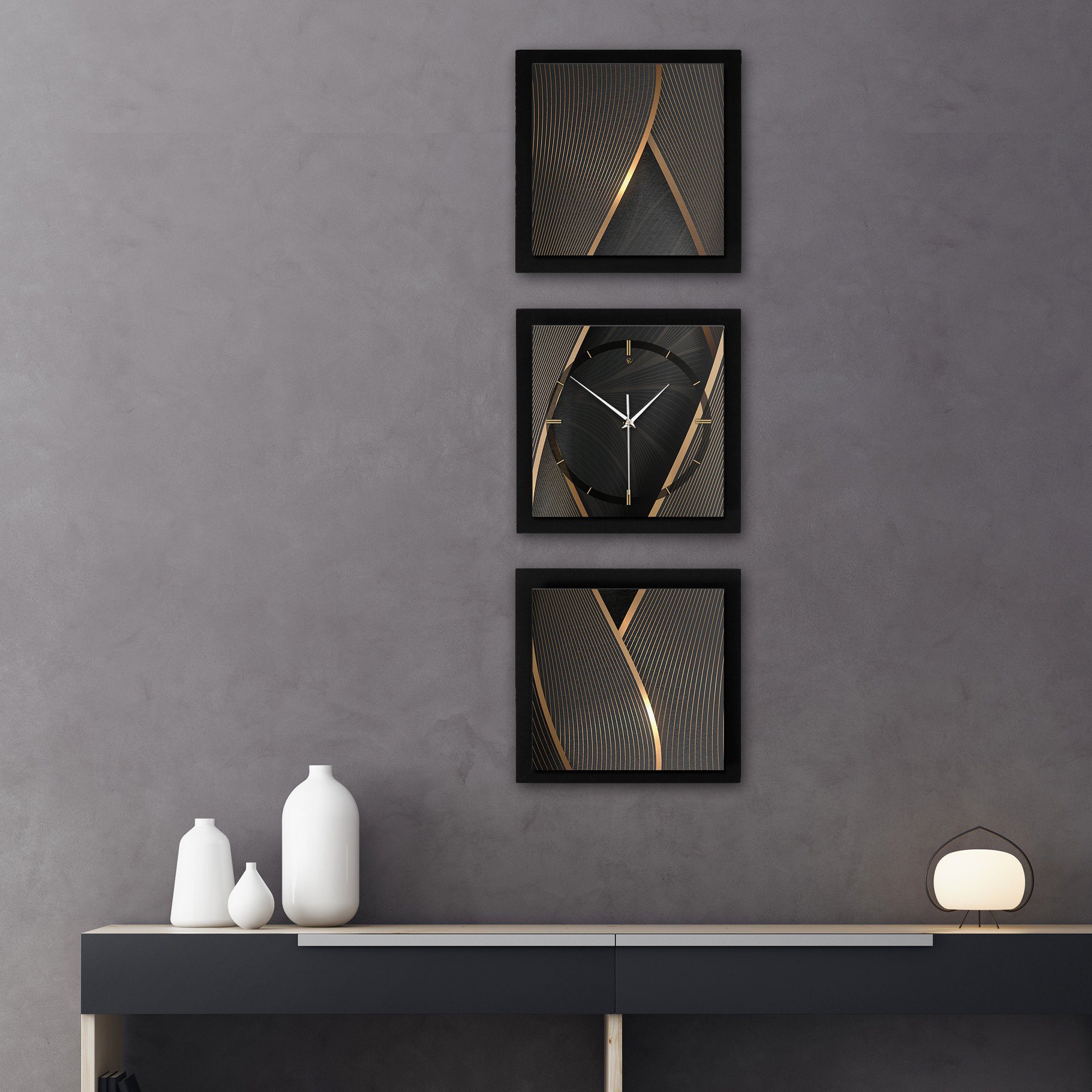 elegant, Wanduhr Kreative Elegant Quarzuhrwerk; außergewöhnlich, oder Lines 90x30cm modern) Hochformat Funk- (ohne Feder Ticken;