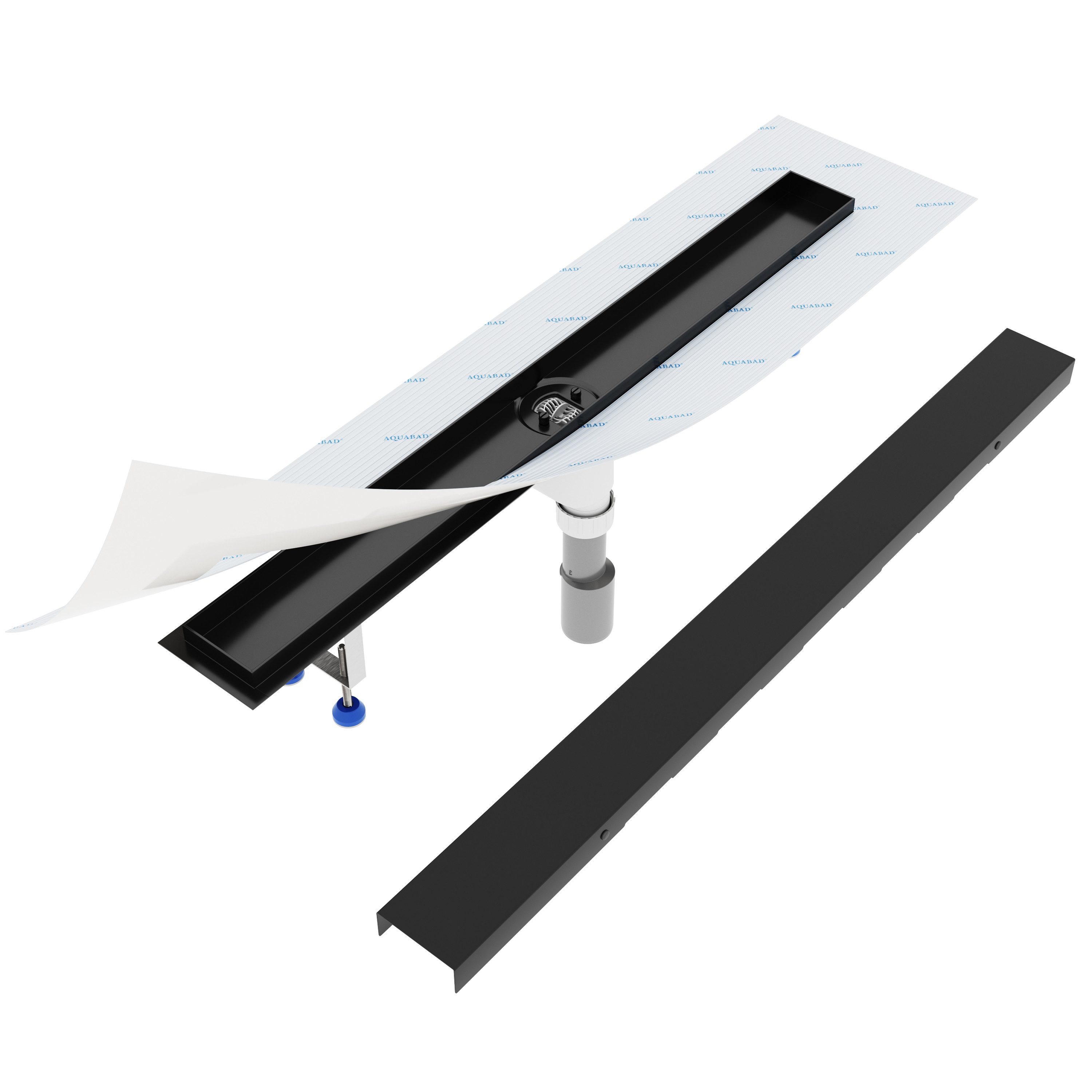 Aquabad® Duschrinne SDS Edelstahl Black, Blende Bord mit Siphon, Komplett-Set, Blende: Bord