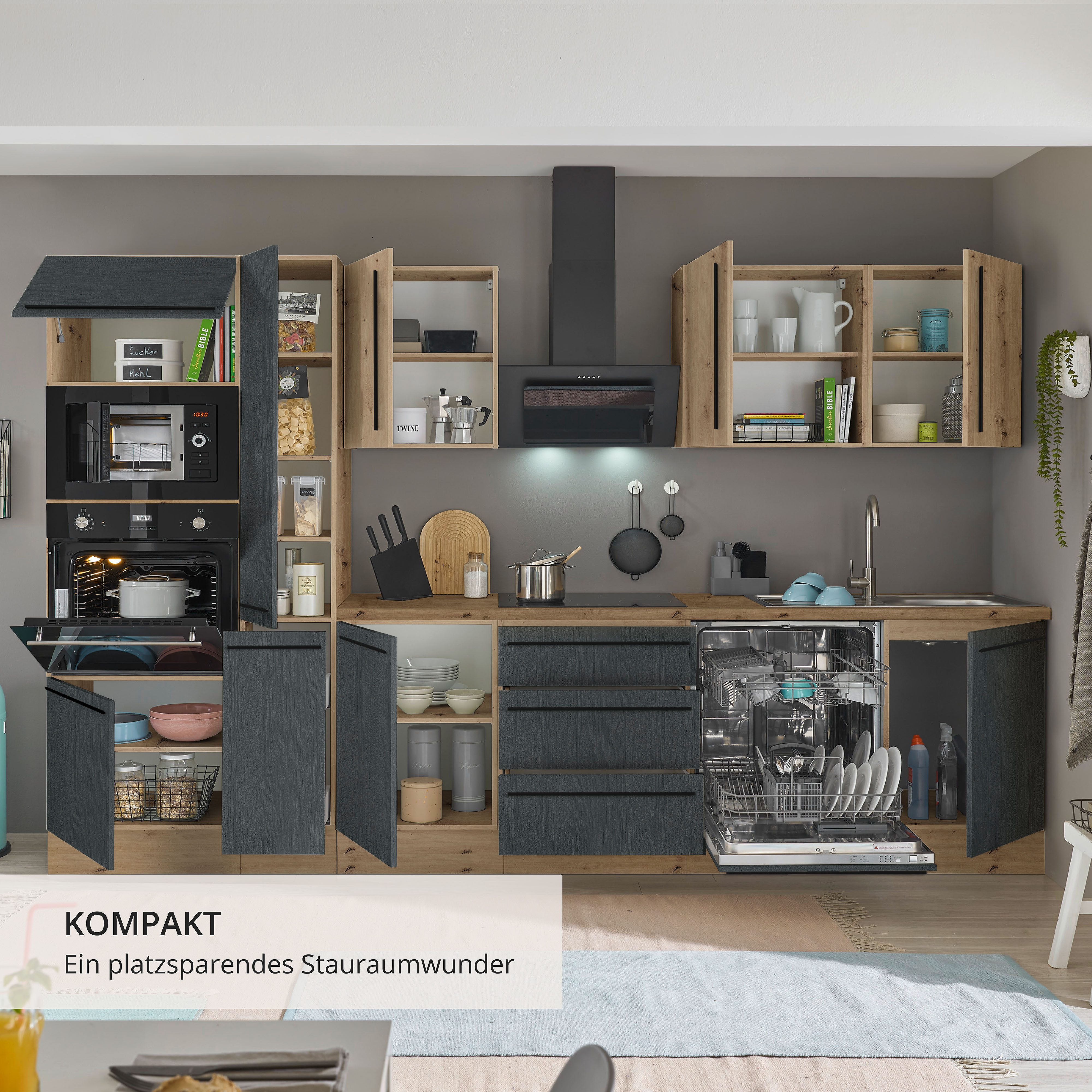 KOCHSTATION Küchenzeile Florida, Breite 310 cm, wahlweise mit E-Geräten,Softclose für Türen/Schubkästen