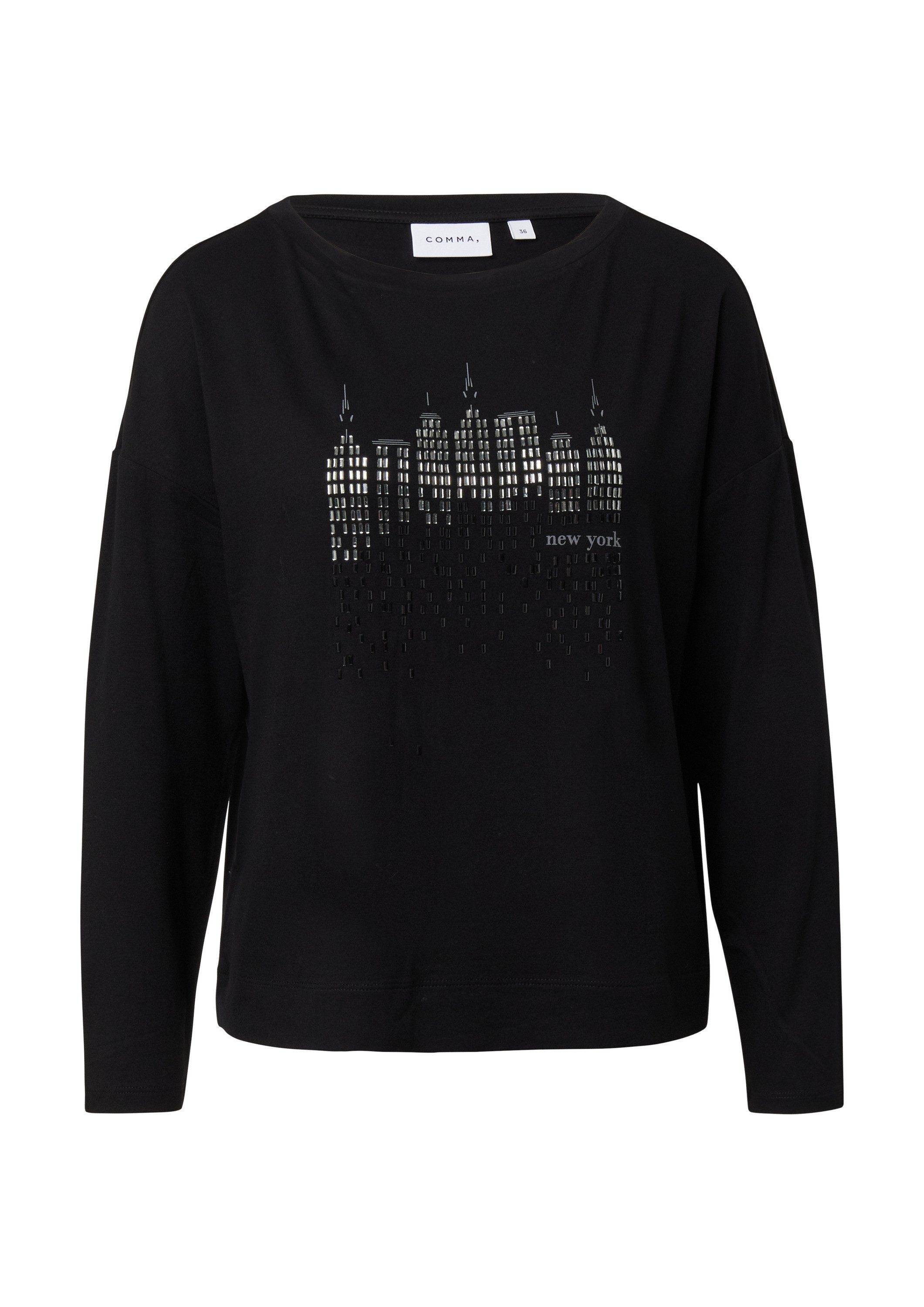comma Langarmshirt T-Shirt Langarmshirt mit Frontprint und Strassdetails günstig online kaufen