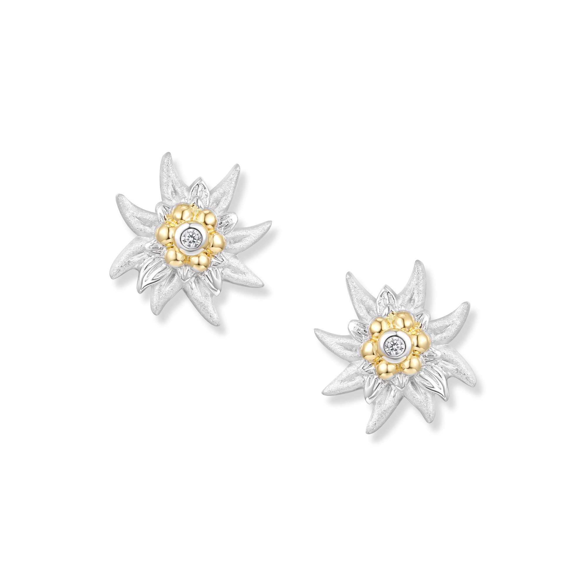 Seinerzeit FLORA & FAUNA Paar Ohrstecker Clara Edelweiss Ohrringe, Schmuck aus 925 Sterling Silber (Vom Wald inspirierter Ohrschmuck für Damen mit liebevoll gestaltetem Natur- und Tiermotiv – ein besonderer Begleiter im Alltag und zu besonderen Anlässen, inkl. Geschenkverpackung für Frauen ob Freundin, Mutter, Ehefrau, Oma), rhodiniert, vergoldet und Zirkonia-Steinen