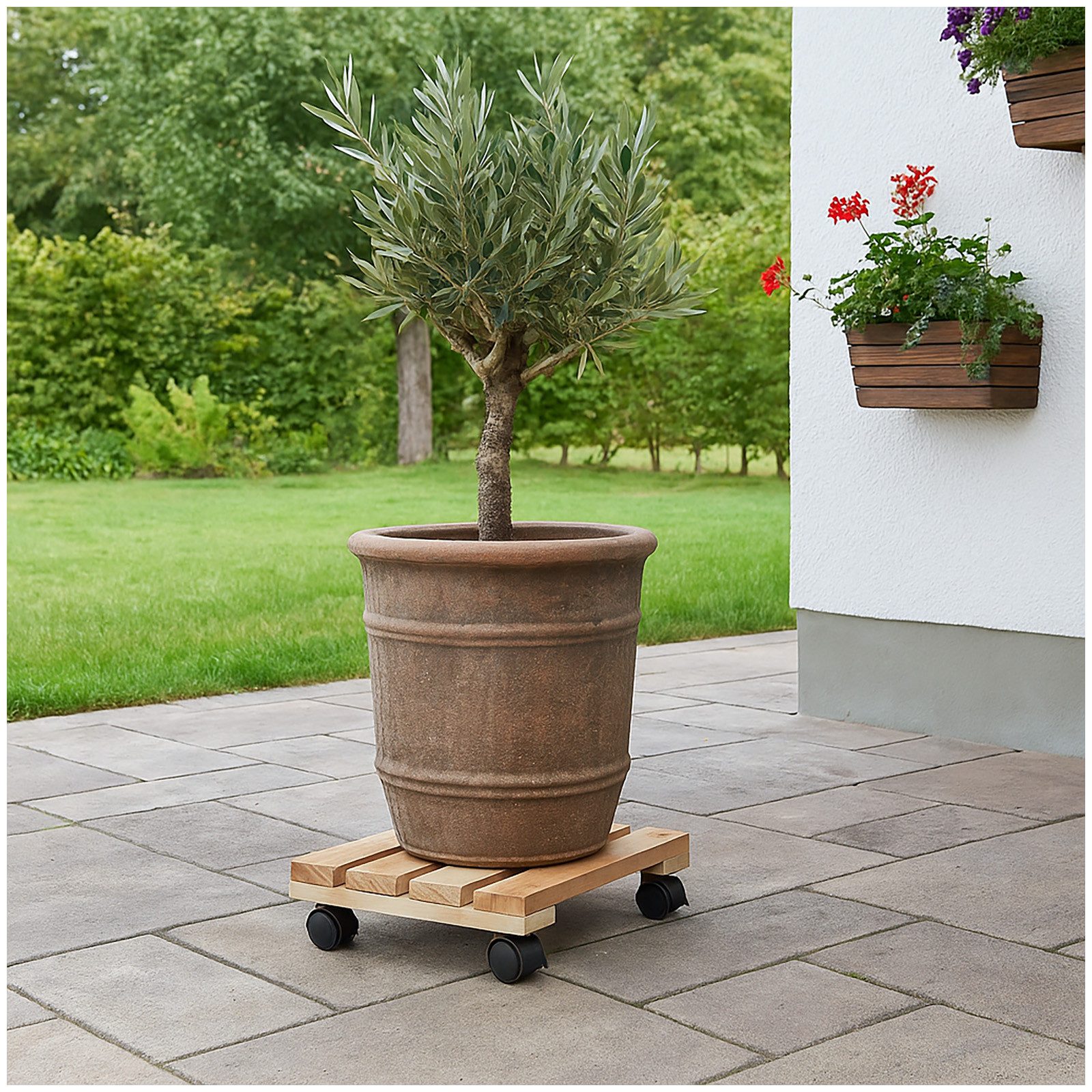 HTI-Living Blumenständer Praktischer Pflanzenroller aus Holz mit Rollen (Se günstig online kaufen