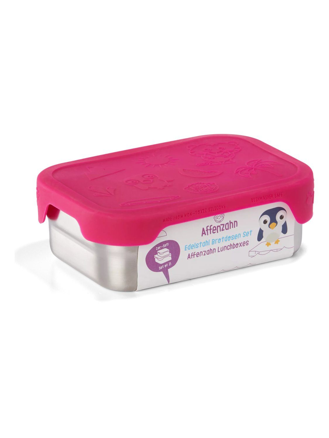 Affenzahn Lunchbox Edelstahl Brotdose, Edelstahl, (Edelstahl Brotdose, 3-tlg., 1x Brotdose, 1x Trennfach), spülmaschinengeeignet bis 45 Grad, Handwäsche empfohlen