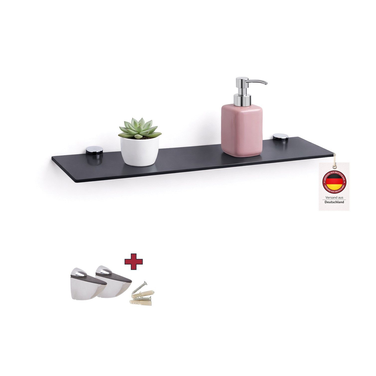 HOOZ Wandregal Glasregal, Wandablage ESG 18cm tief, rechteckig, inkl. Halter 30-100cm, Regal Glas, Platzsparende Wandboard für Dusche, Bad, Küche oder Wohnraum