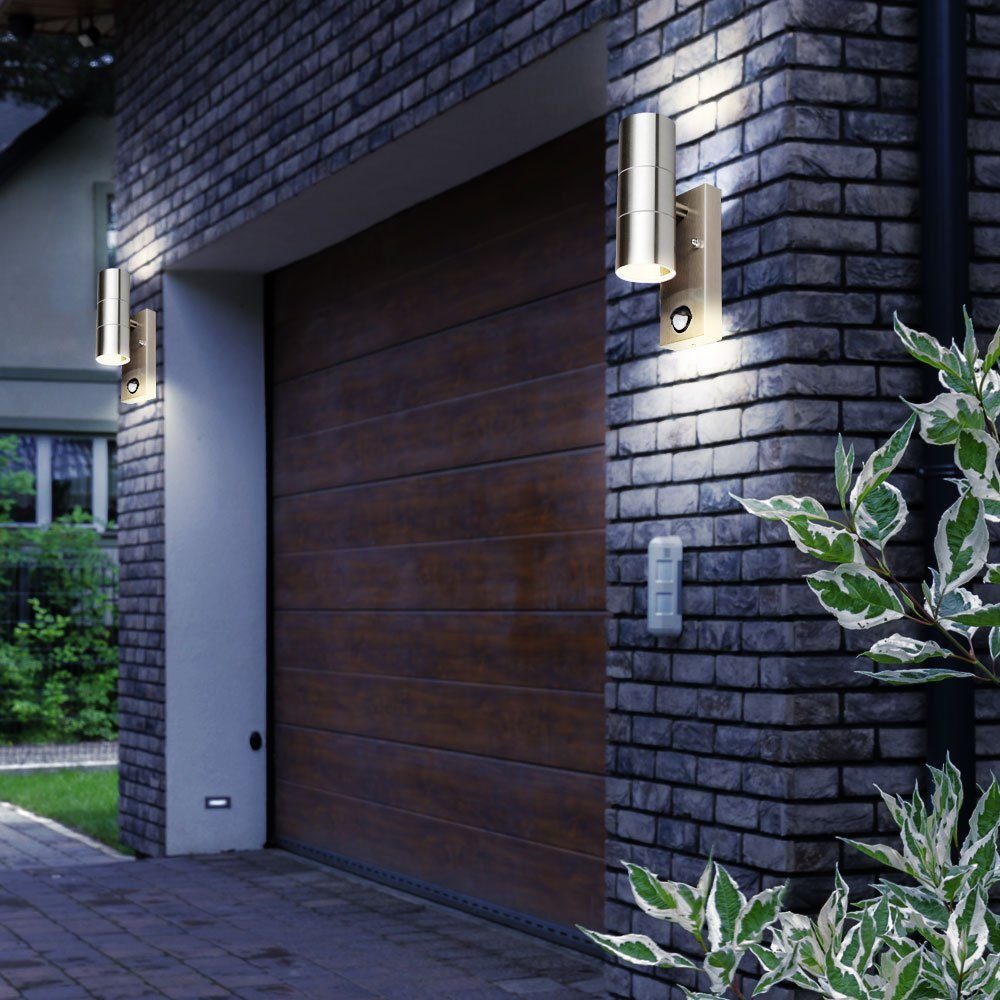 etc-shop Warmweiß, Fassaden LED UP Lampen Außen Außen-Wandleuchte, inklusive, 2er Edelstahl Set Wandlampen Leuchtmittel