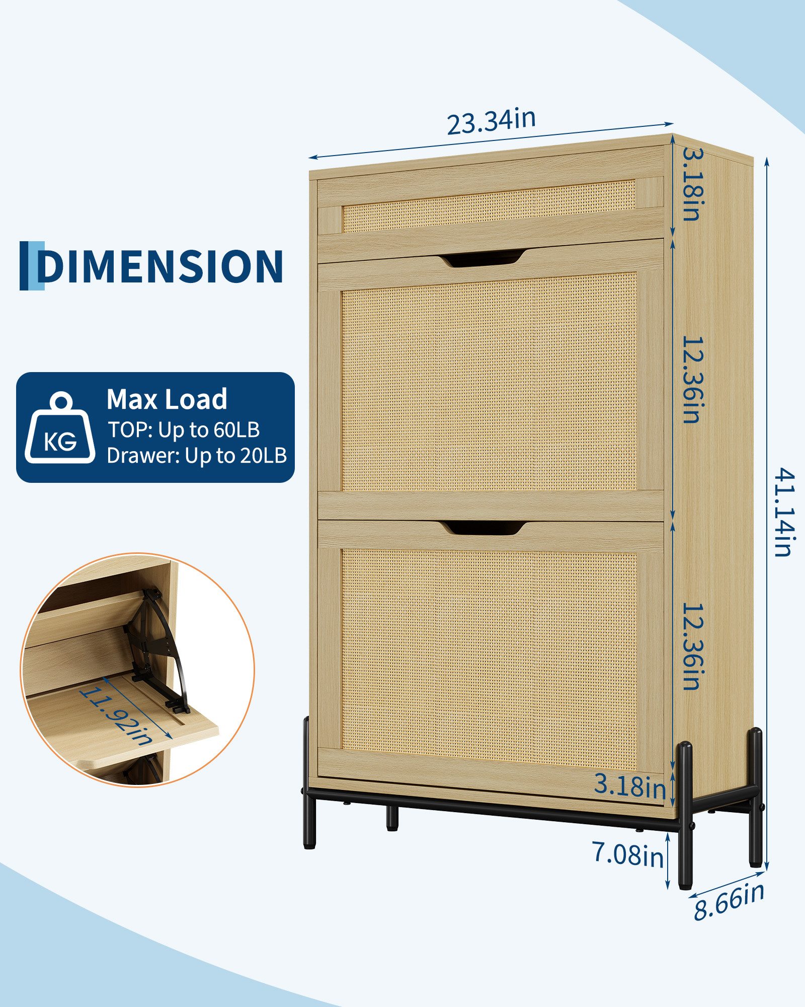 GarveeMore Schuhschrank Rattan mit 2 Flip Tür und 1 Schublade,4 Einstellbar günstig online kaufen