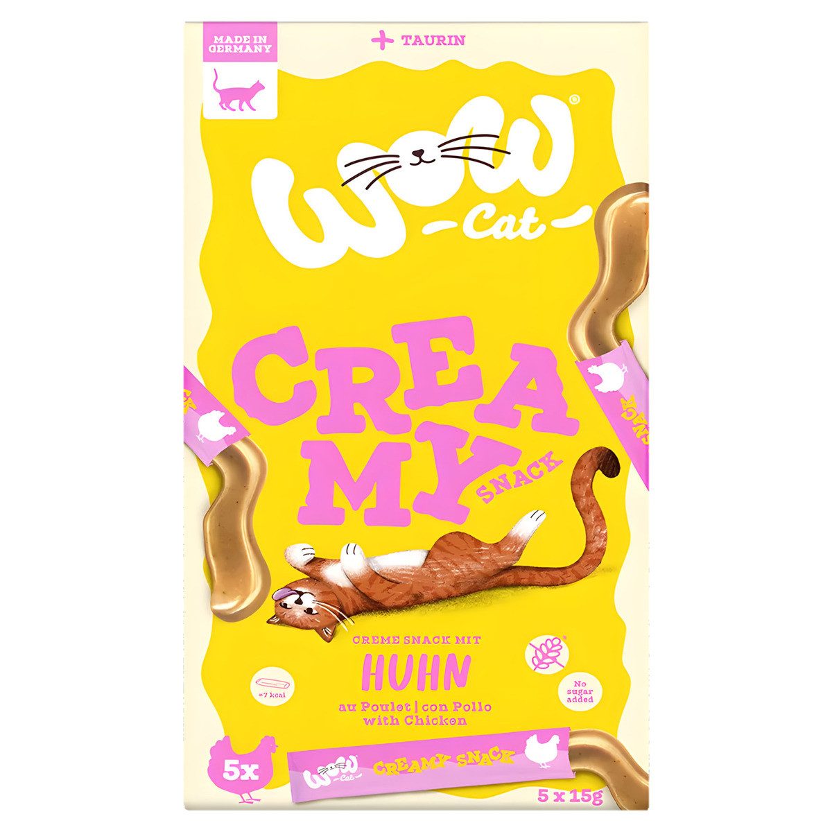 Wow Cat Creamy Snack mit Huhn 5 x 15 g, Snack für: Katze