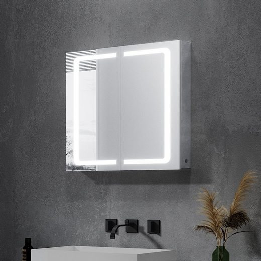 SONNI Spiegelschrank »Edelstahl Spiegelschrank mit LED Beleuchtung« 70 x 65 cm, mit Kippschalter