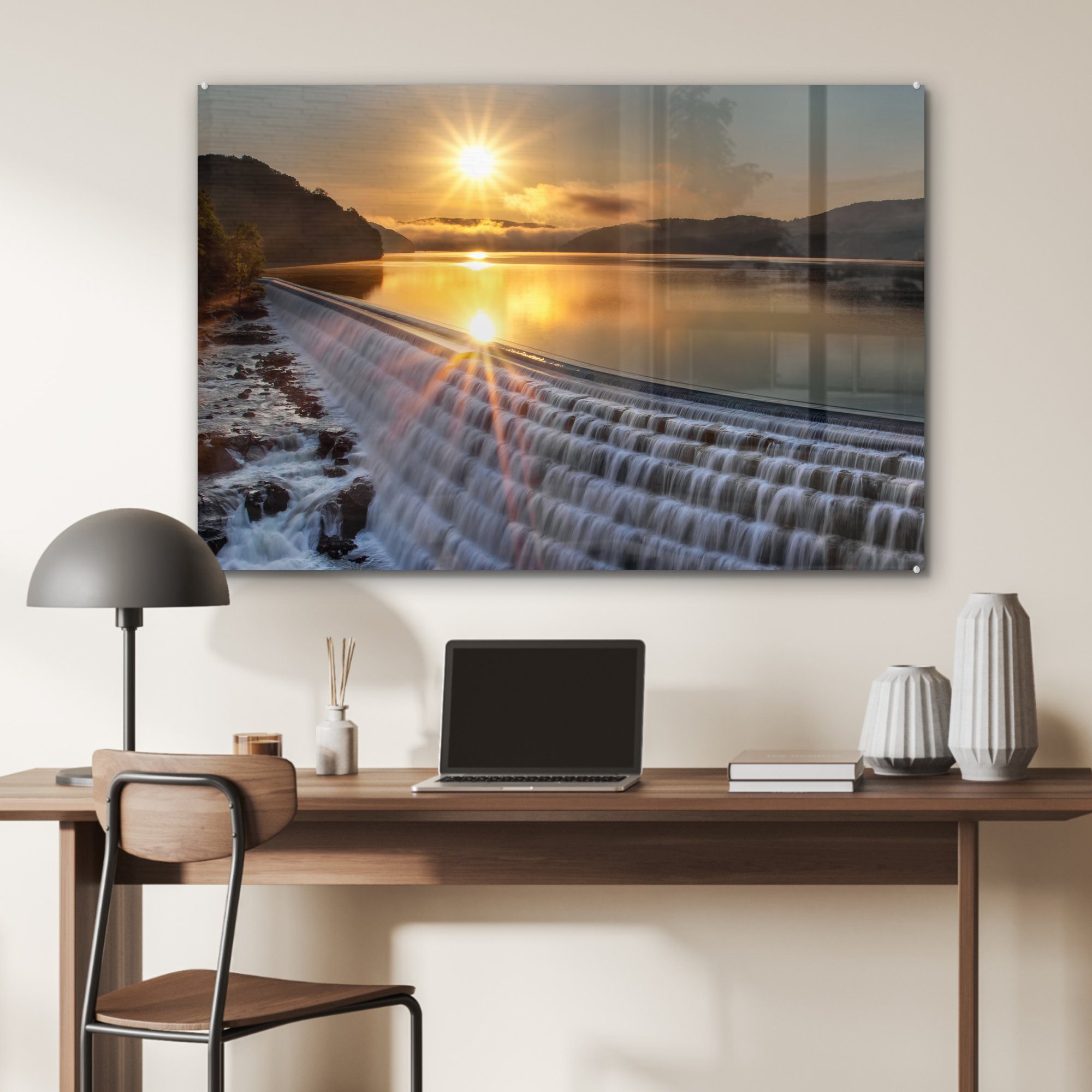 Croton-Damm (1 Der Sonnenaufgang, St), bei Wohnzimmer Schlafzimmer Acrylglasbild Acrylglasbilder neue & MuchoWow