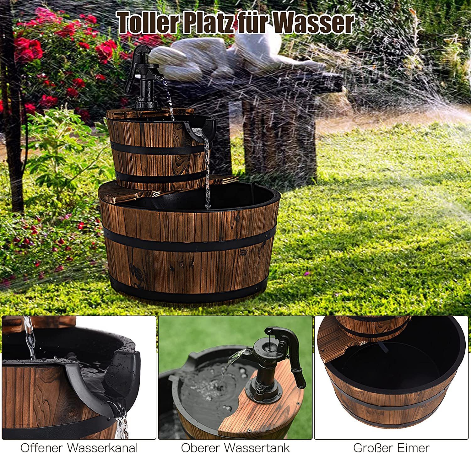 und Tannenholz,für draußen KOMFOTTEU drinnen Gartenbrunnen Springbrunnen, aus