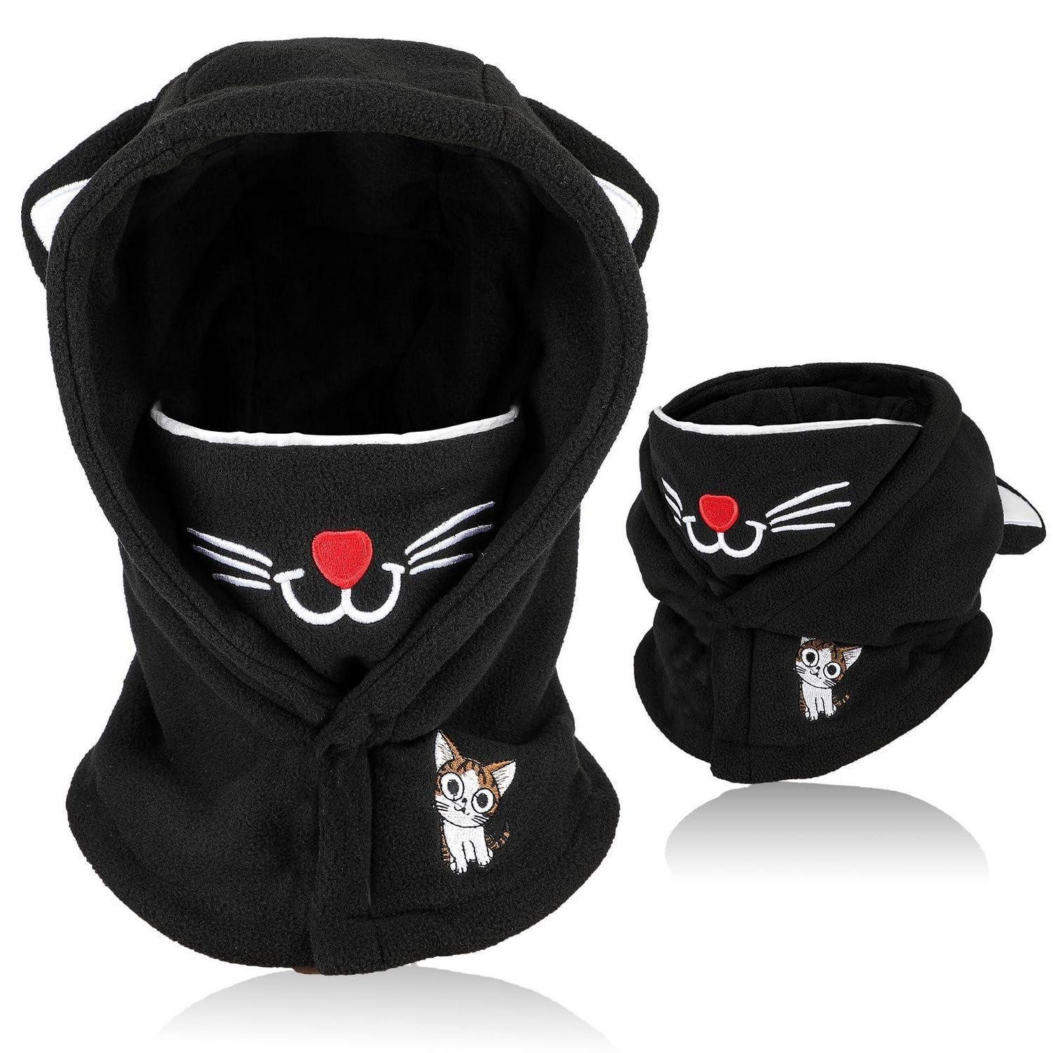 Sturmhaube Sturmhaube Kinder Thermofleece Einheitsgröße Katze Schwarz Weiß
