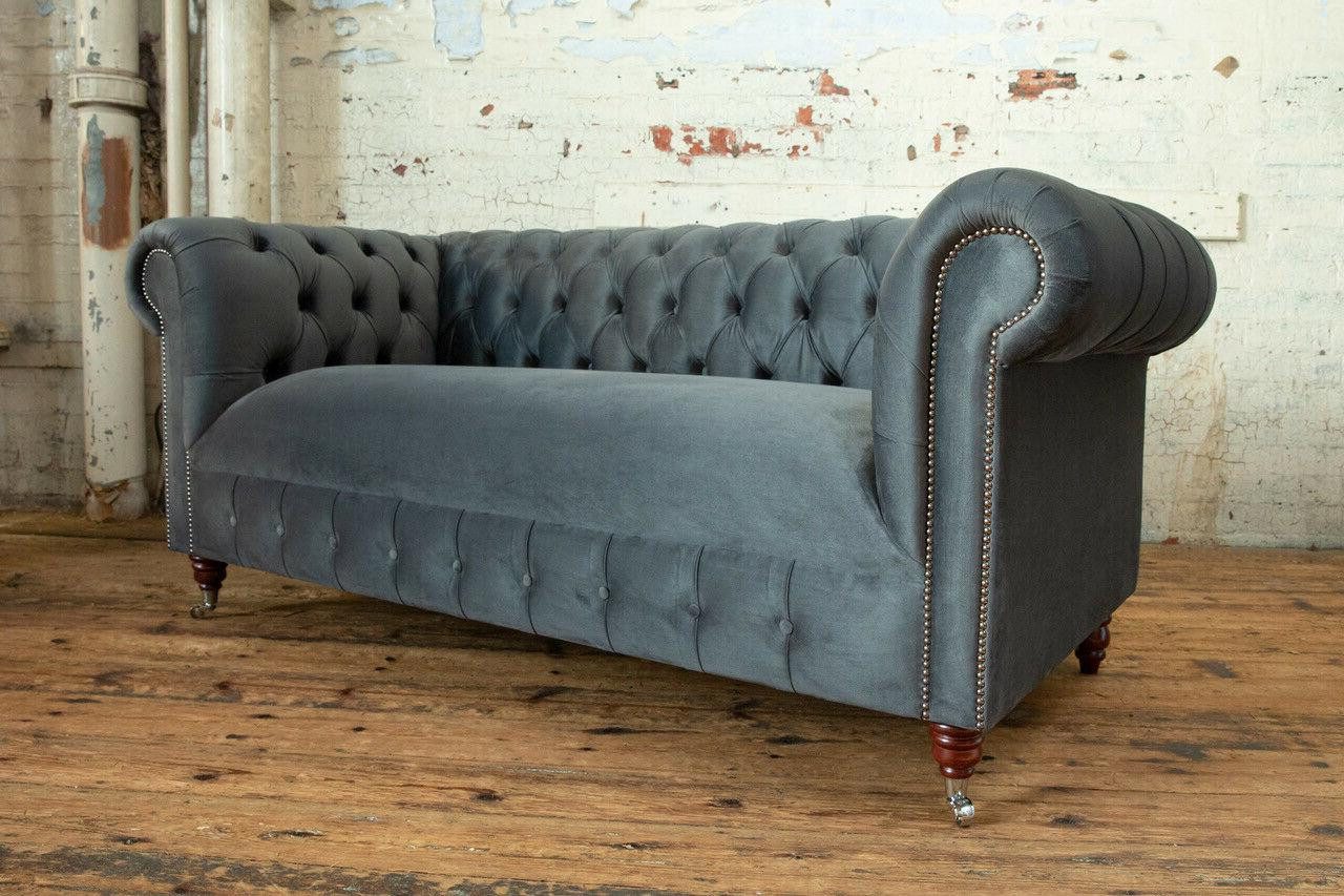 Xlmoebel 3-Sitzer Klassisches Graues Textil-Sofa mit Chesterfield-Stil, 1 Teile, Hergestellt in Europa