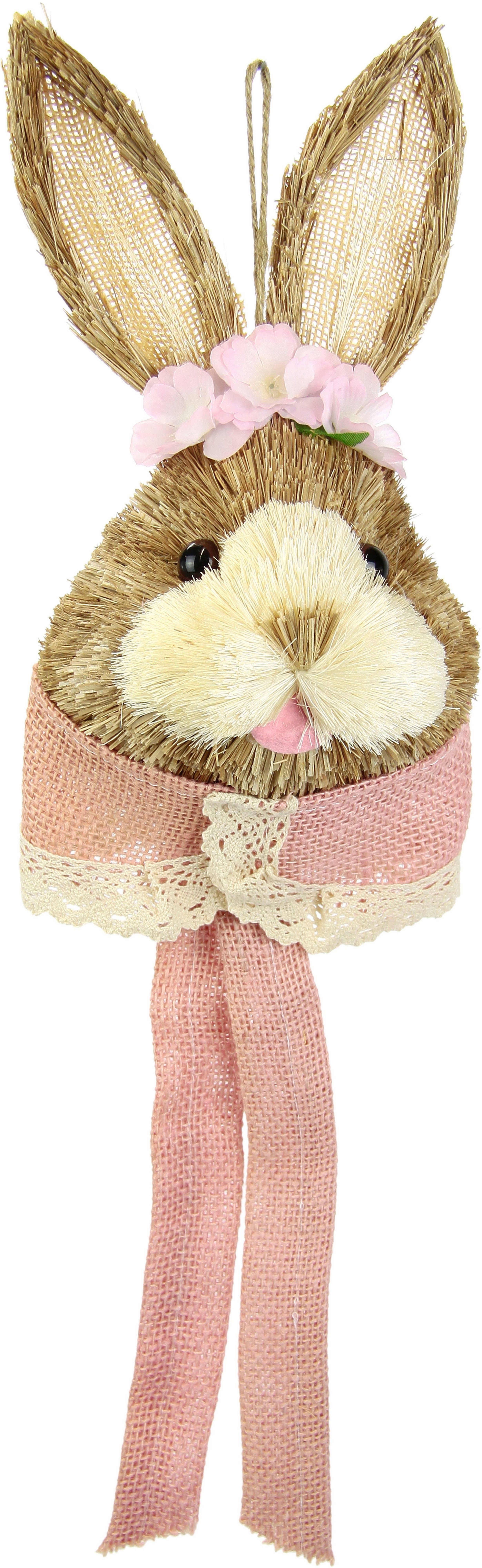 I.GE.A. Dekofigur Tierfigur Bast-Hasenkopf Hase Osterhasen Deko Ostern Osterdeko (1 St), Türdeko Wanddeko Osterfigur Frühlingsdeko Dekohase Skulptur Frühling