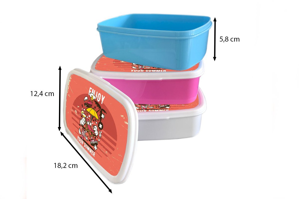 Brotbox Lunchbox Sonnenschirm Brotdose, weiß für Erwachsene, (2-tlg), Jungs Vintage, MuchoWow und für Kinder und - Kunststoff, Mädchen - Sommer