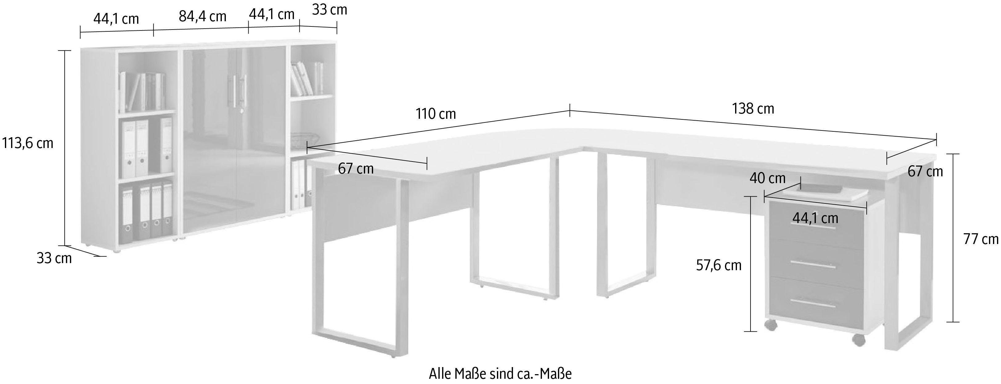 Möbel 2, Office 6-St) Hochglanz grau/anthrazit Tabor (Set, Büro-Set BMG