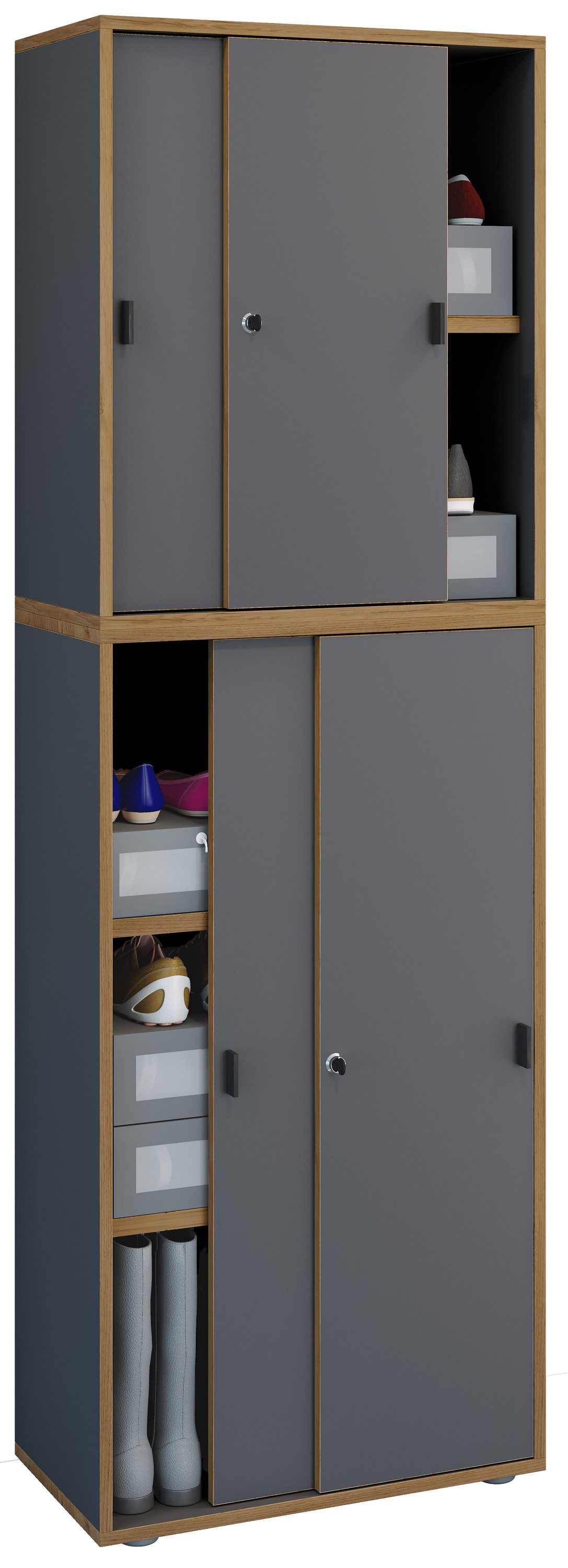 VCM Aktenschrank Salia Aktenschrank B. 60 x T. 37 x H. 183 cm Ordnung für Akten und Ordner, 5 Fächer, Schiebetüren, Holzwerkstoff