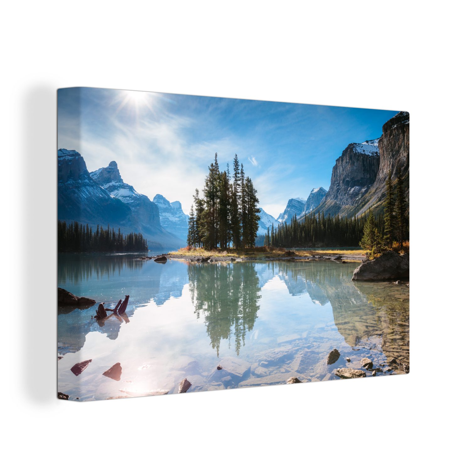 OneMillionCanvasses® Leinwandbild Jasper National in (1 einem an Wandbild Leinwandbilder, sonnigen Tag, Aufhängefertig, cm Wanddeko, Park 30x20 St), Nordamerika