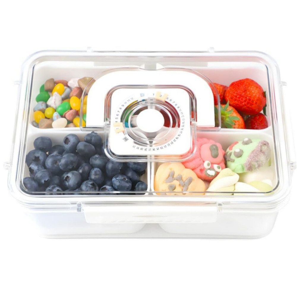 BlingBin Snackschale 1600ml Snackbox mit 4 Fächern Plastik Snackbox Obstteller, PET+PP, (1er Set, 1-tlg), Wiederverwendbares Snackteller für Gemüse, Obst, Nüssen, Keksen