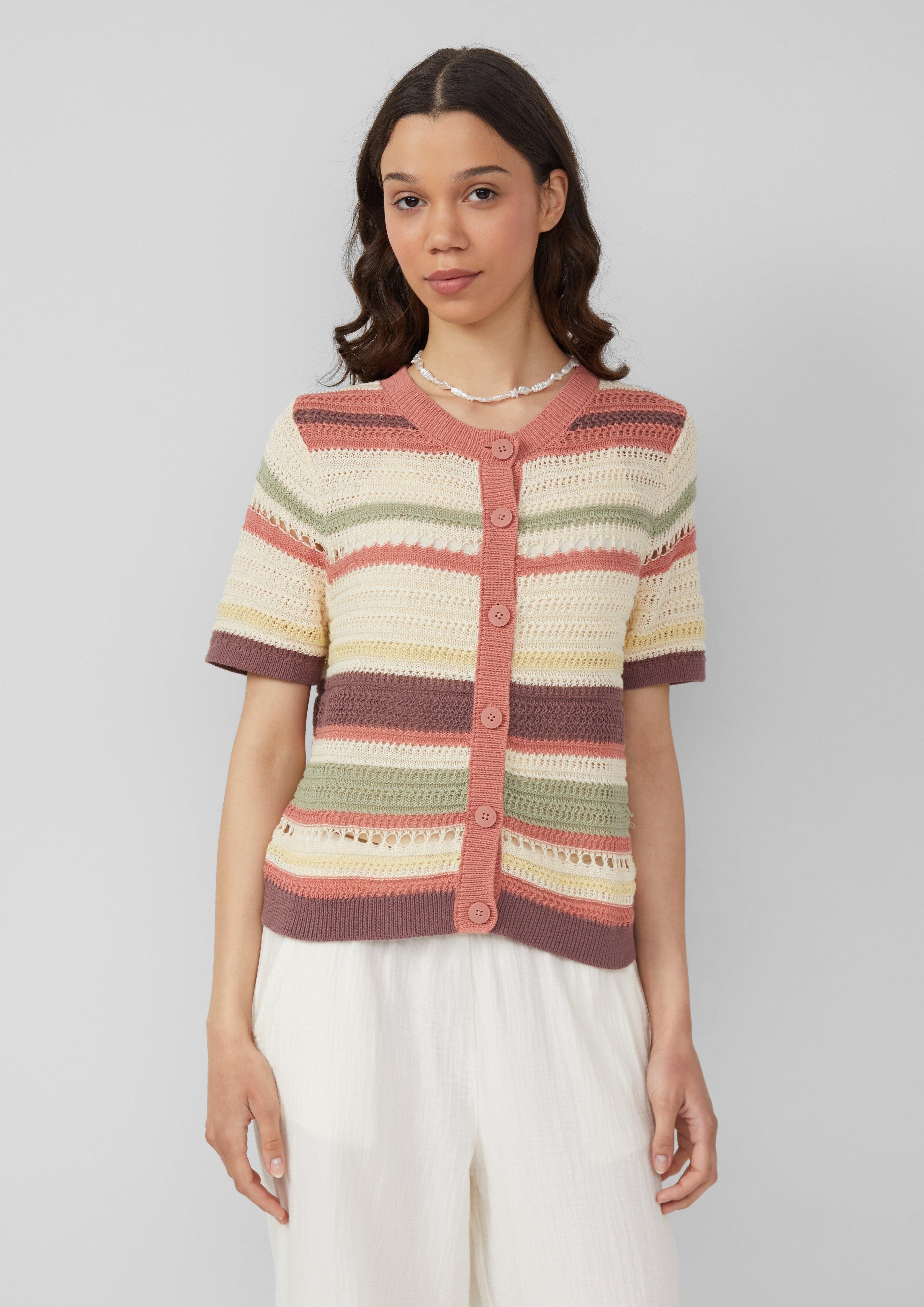 QS Funktionsjacke Kurzarm-Cardigan in Häkeloptik günstig online kaufen
