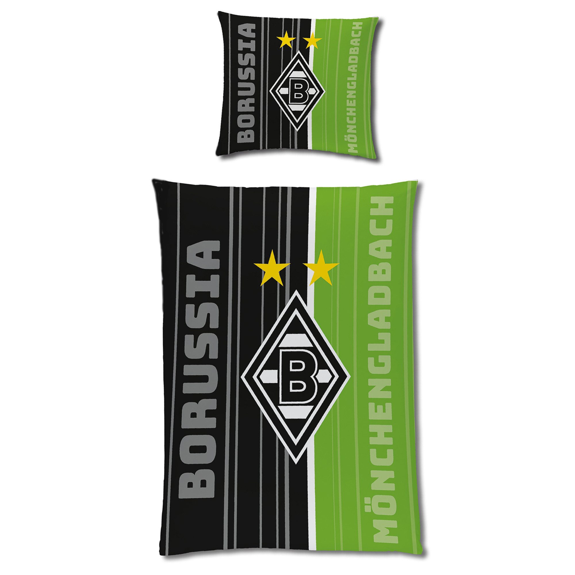 BERONAGE Wendebettwäsche Borussia Mönchengladbach - Die Fohlen-Elf Bettwäsche Linon / Renforcé, 100% Baumwolle, 2 teilig, 135x200 + 80x80 cm