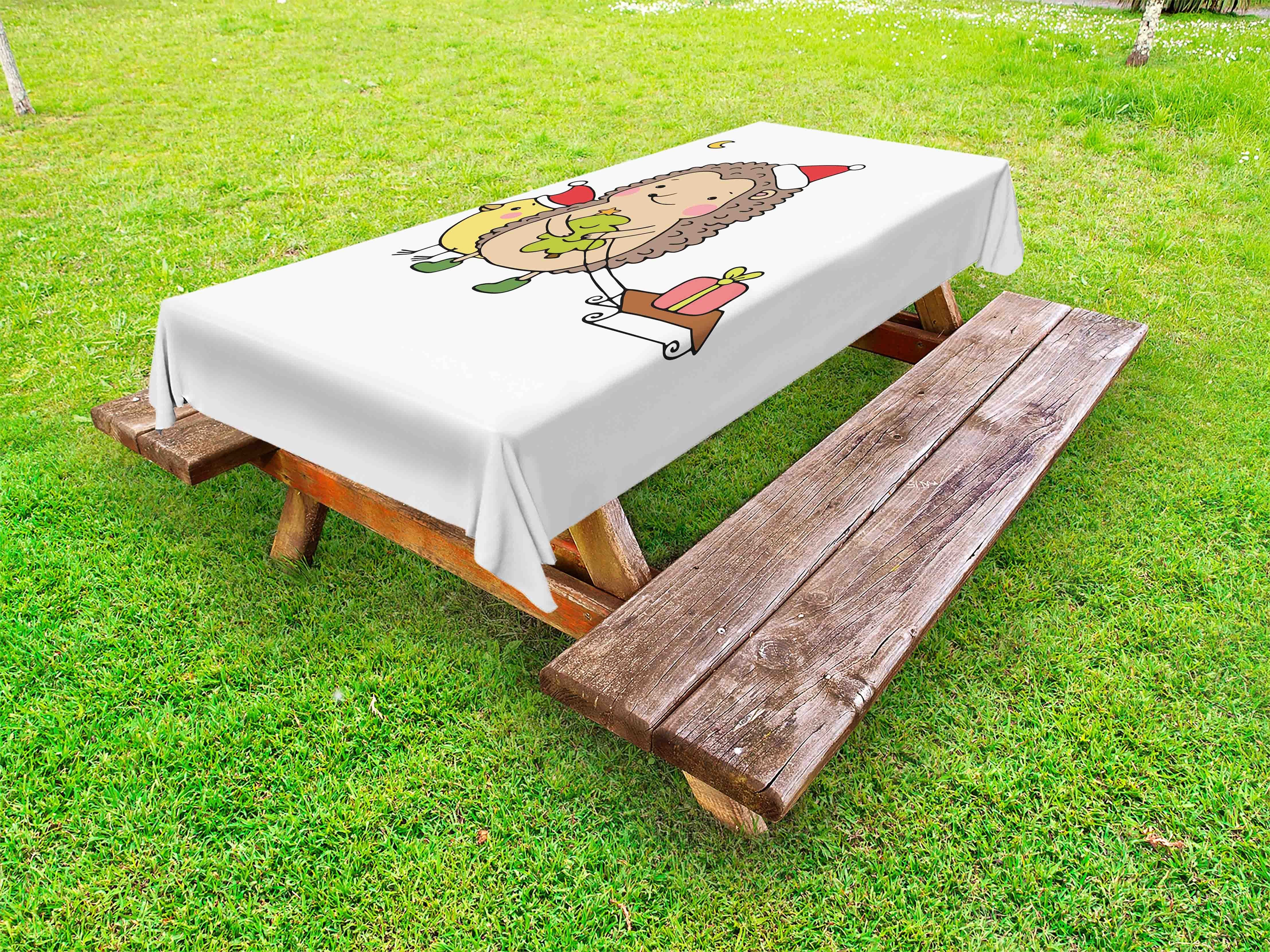 Abakuhaus Tischdecke dekorative waschbare Picknick-Tischdecke, Igel Cartoon-Vogel und Baum