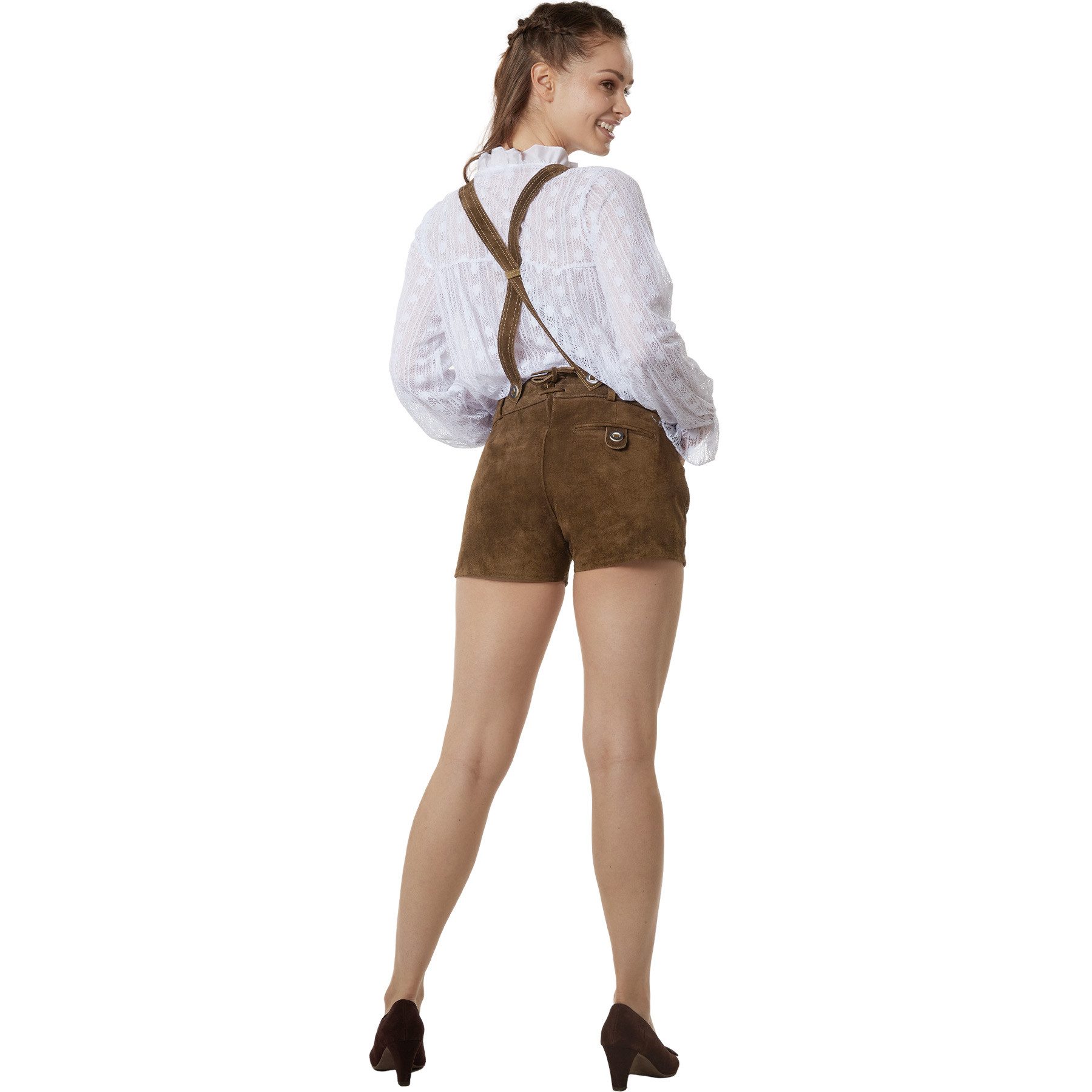 dressforfun Trachtenhose Kurze figurbetonte Lederhose vom Rind für einen modernen (Damenhose Josie, für Volksfeste in Hellbraun) robust, weich, pflegeleicht und – Bild 4 von 5