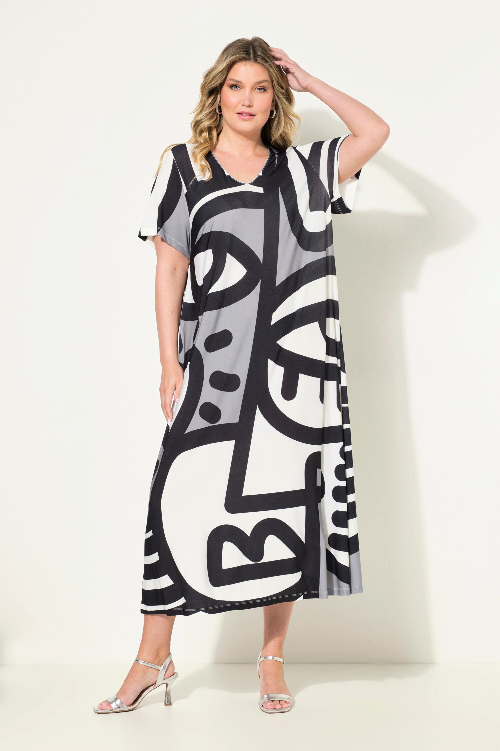 Jerseykleid Midikleid A-Linie Grafikdruck
