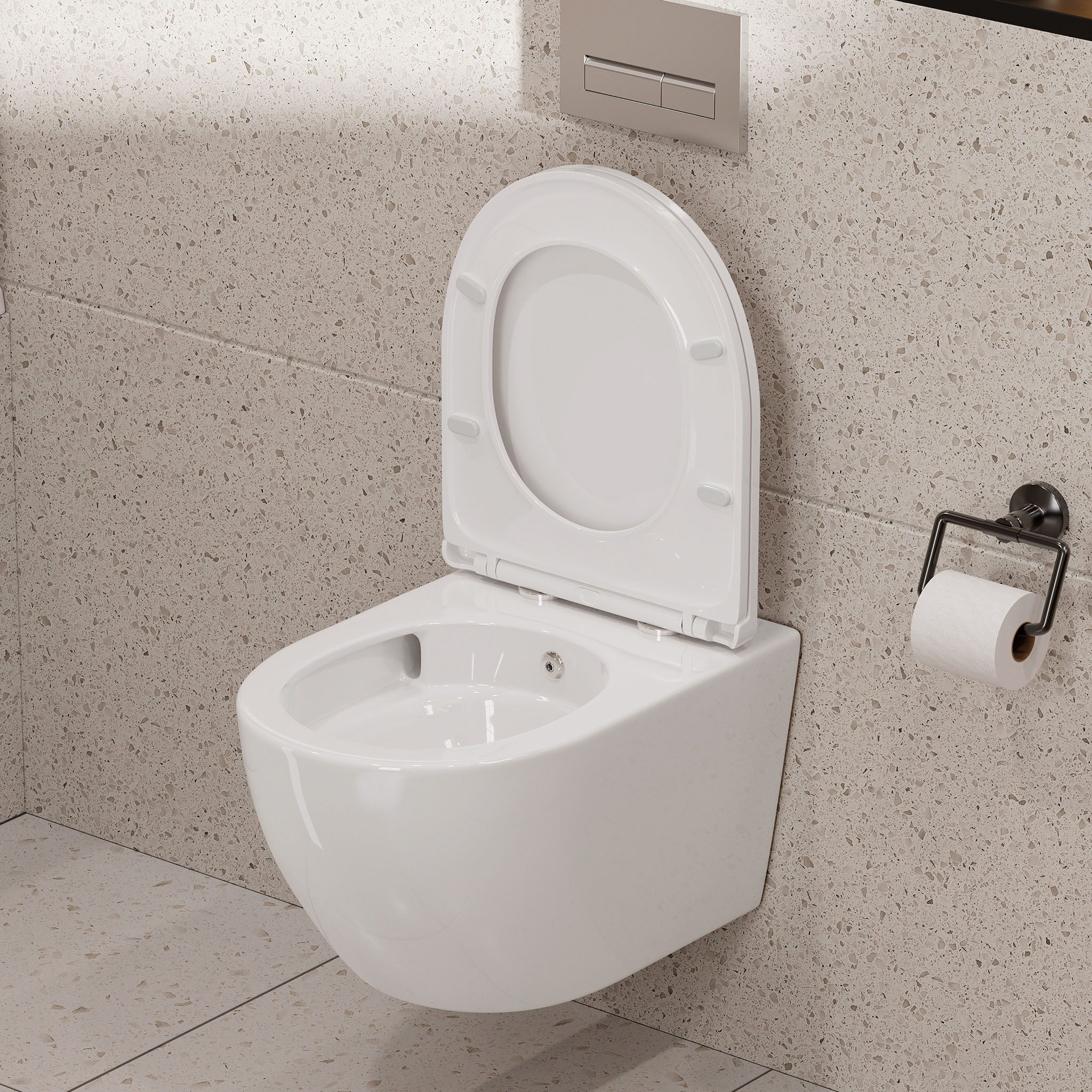 HOROW Dusch-WC Taharet -WC mit Softclose Toilettensitz, spülrandlose Toilette, Toilette mit Bidet-Funktion, Abgang waagerecht, Set, Wand-WC mit WC-Sitz Absenkautomatik