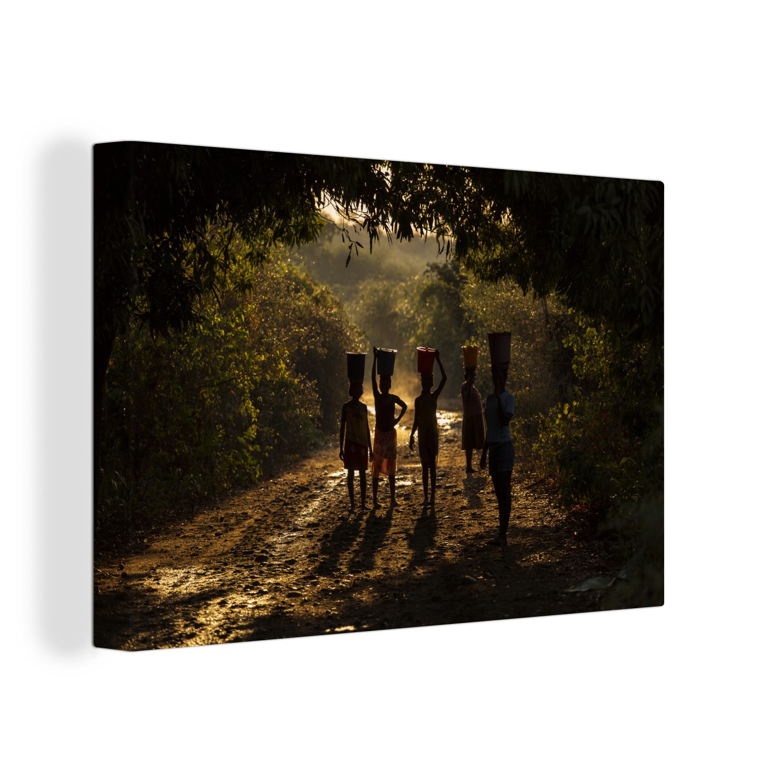 OneMillionCanvasses® Leinwandbild Silhouette von Frauen, die Wasser tragen, in Mosambik, Afrika, (1 St), Wandbild Leinwandbilder, Aufhängefertig, Wanddeko, 30x20 cm