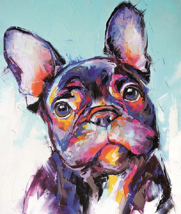 Bönninghoff Leinwandbild Wandbild BUNTE BULLDOGGE XXL 118x140 cm – Leinwandbild Keilrahmen Deko, Haustiere, Hund, Hundebilder (1 St), auf Keilrahmen gespannt