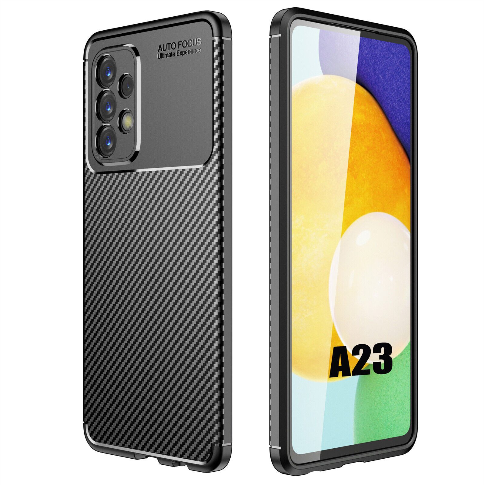 betterfon Handyhülle für Samsung Galaxy A23 Silikon Case TPU Bumper Schale Schwarz, Carbon-Look – stoßfestes Case mit Air-Cushion & Metall-Optik