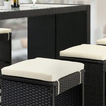 Casaria Sitzgruppe Rio, (7-tlg), Polyrattan Bar 6 Hocker 7cm Auflagen Wetterfest 5mm Sicherheitsglas