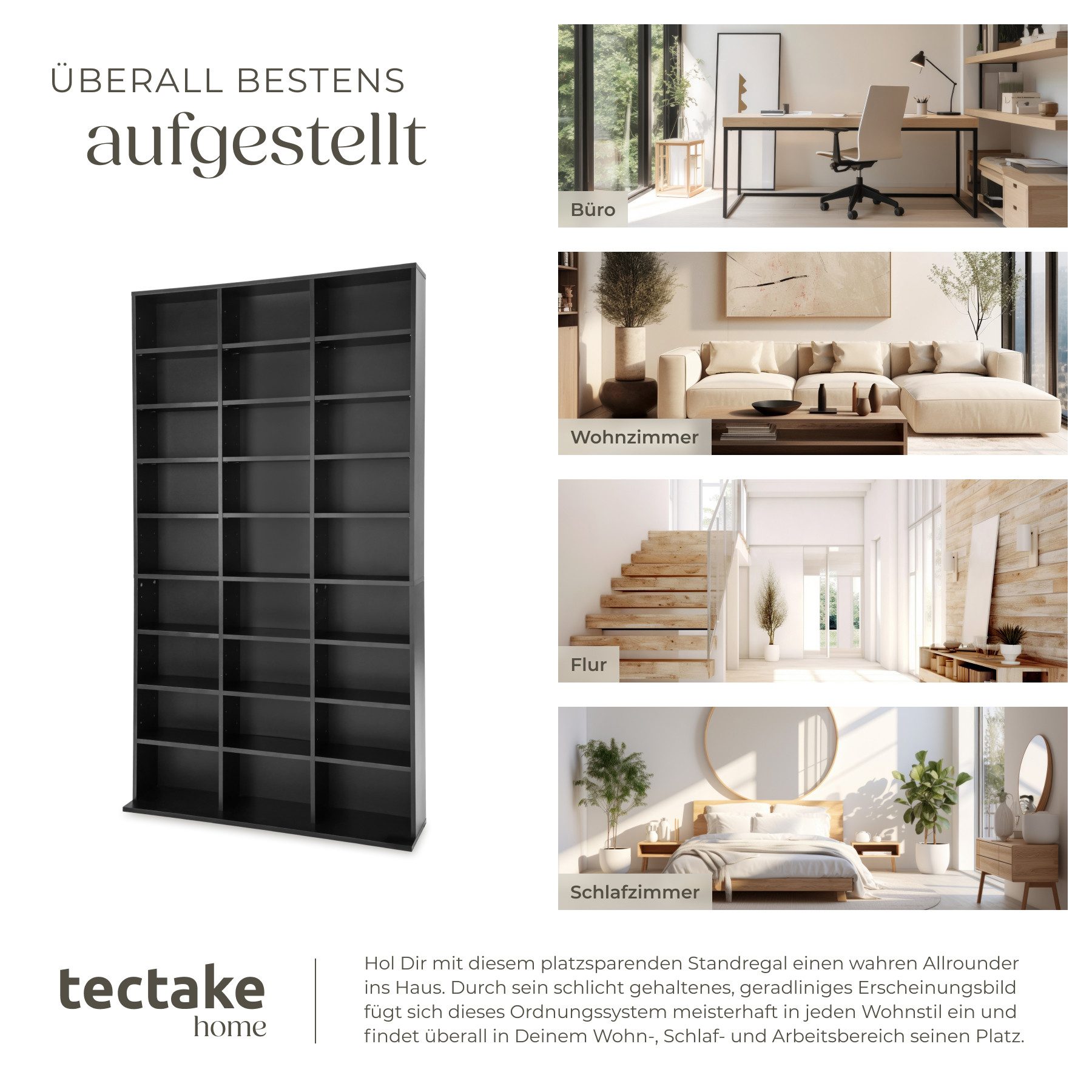 tectake CD-Regal Regal Christel mit 27 Fächern für Medien, dvd regal Christel 1-tlg., Stauraum für bis zu 1080 CDs – Bild 5 von 5