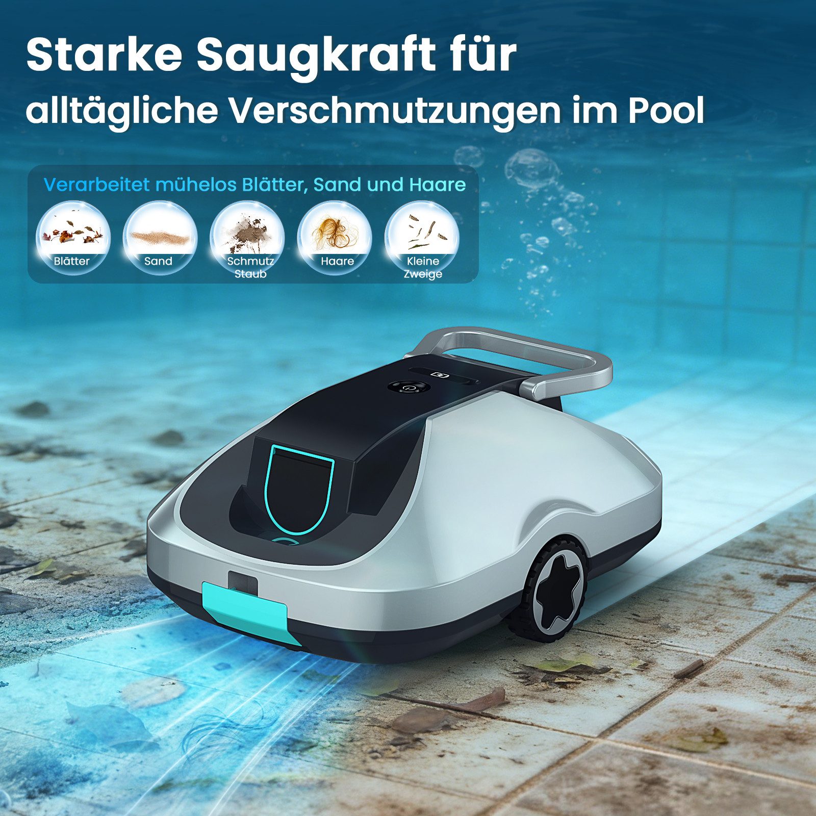 INSE Poolroboter C1/2 Akku kabelloser Pool-Saugroboter 200Min Laufzeit Orange/Grün, (Packung), Intelligente Navigation Selbsteinparkfunktion kompakt & tragbar – Bild 2 von 5