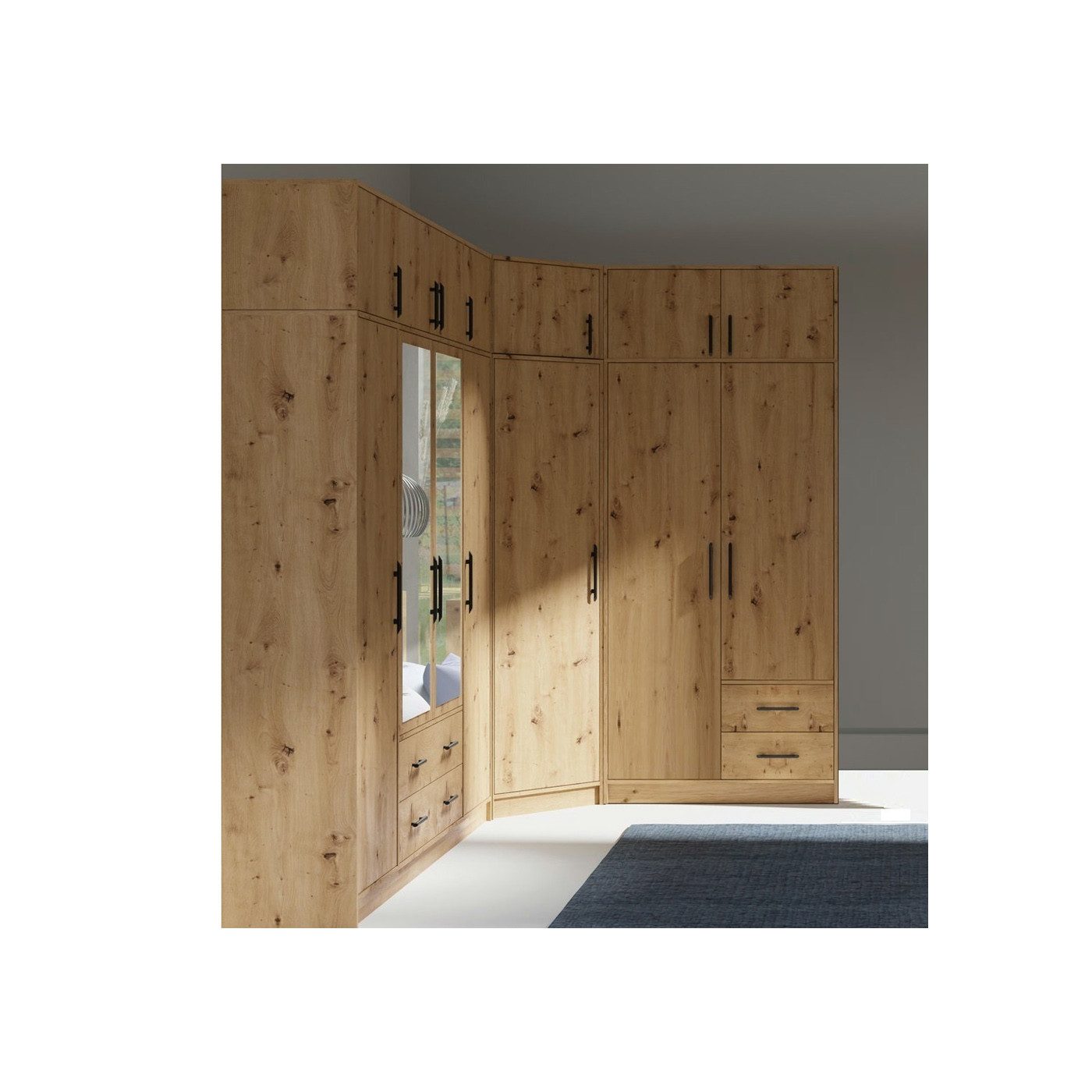 Marmex Möbel Garderobenschrank SMART 2+Spiegel/N Kleiderschrank Spiegelschrank 150 x 230 x 56 (2-St) Drehtürenschrank, Kleiderstange, Spiegel, 2 Schubladen, Sch – Bild 3 von 4
