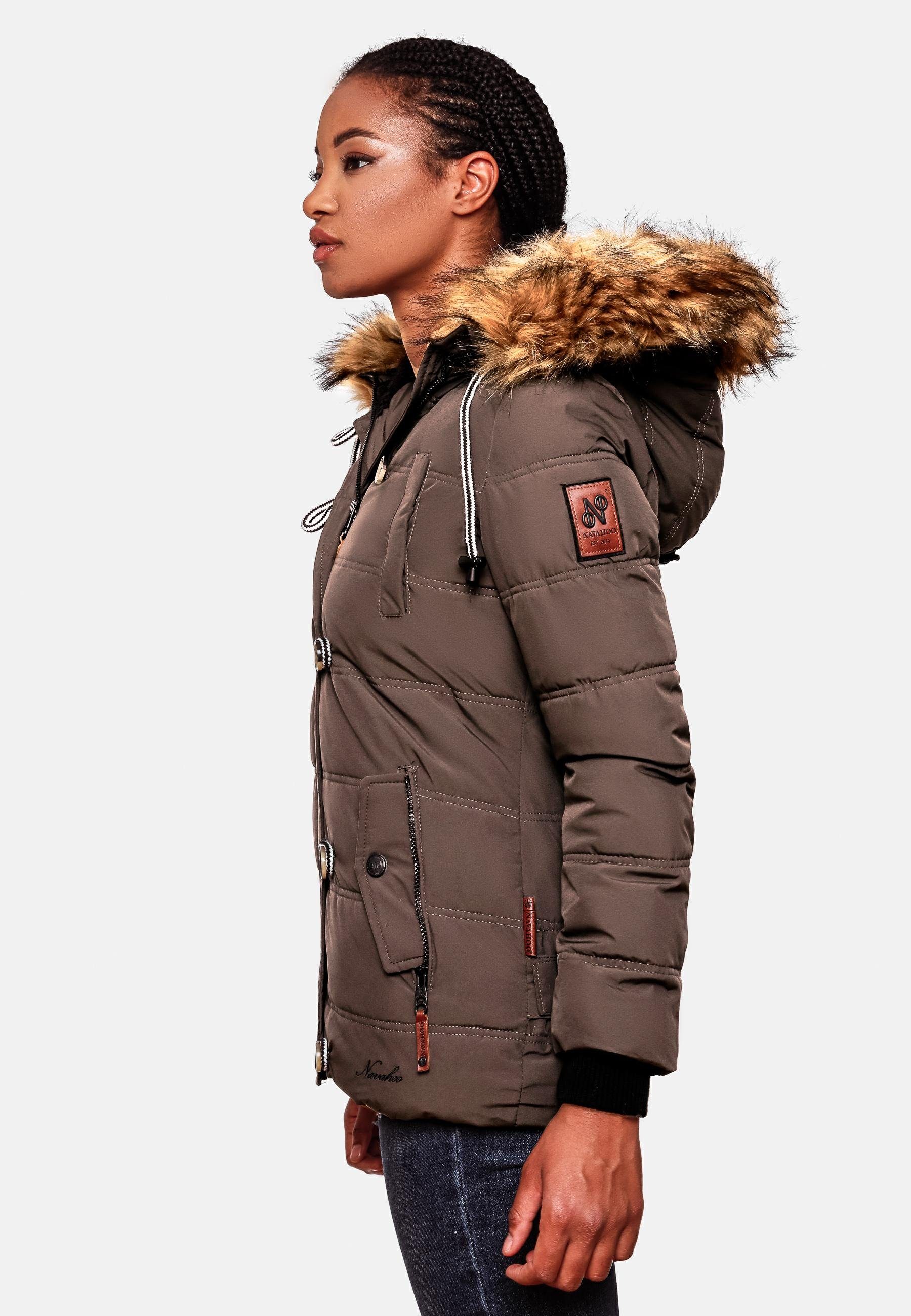 Zoja dunkelbraun Kapuze Navahoo mit Steppjacke Kunstpelz stylische Winterjacke