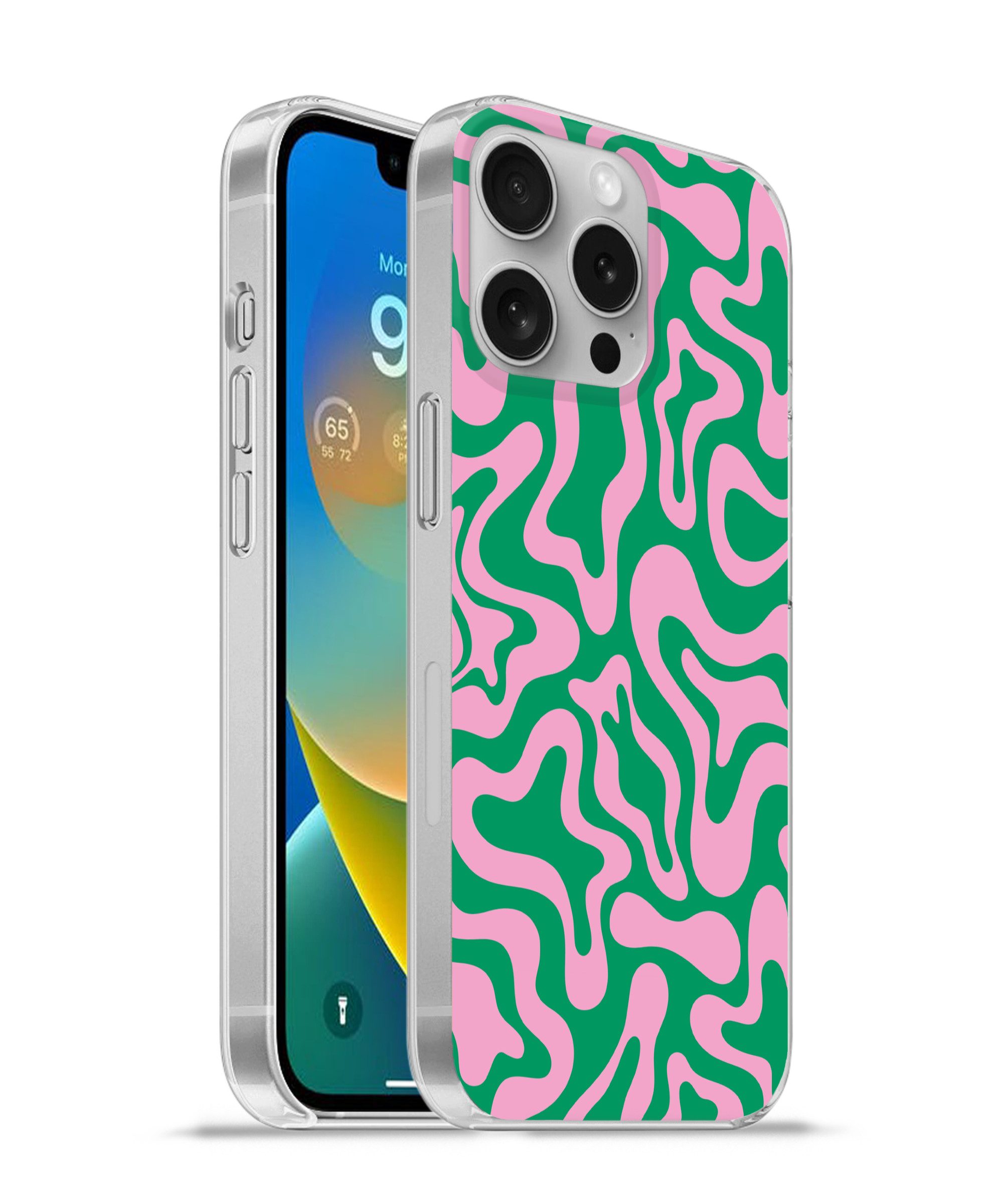 MuchoWow Handyhülle für Apple iPhone 16 Pro Abstrakt - Muster - Grün - Rosa - Farbenfroh, Smartphone-Bumper, Print, Handy Schutzhülle Dünn