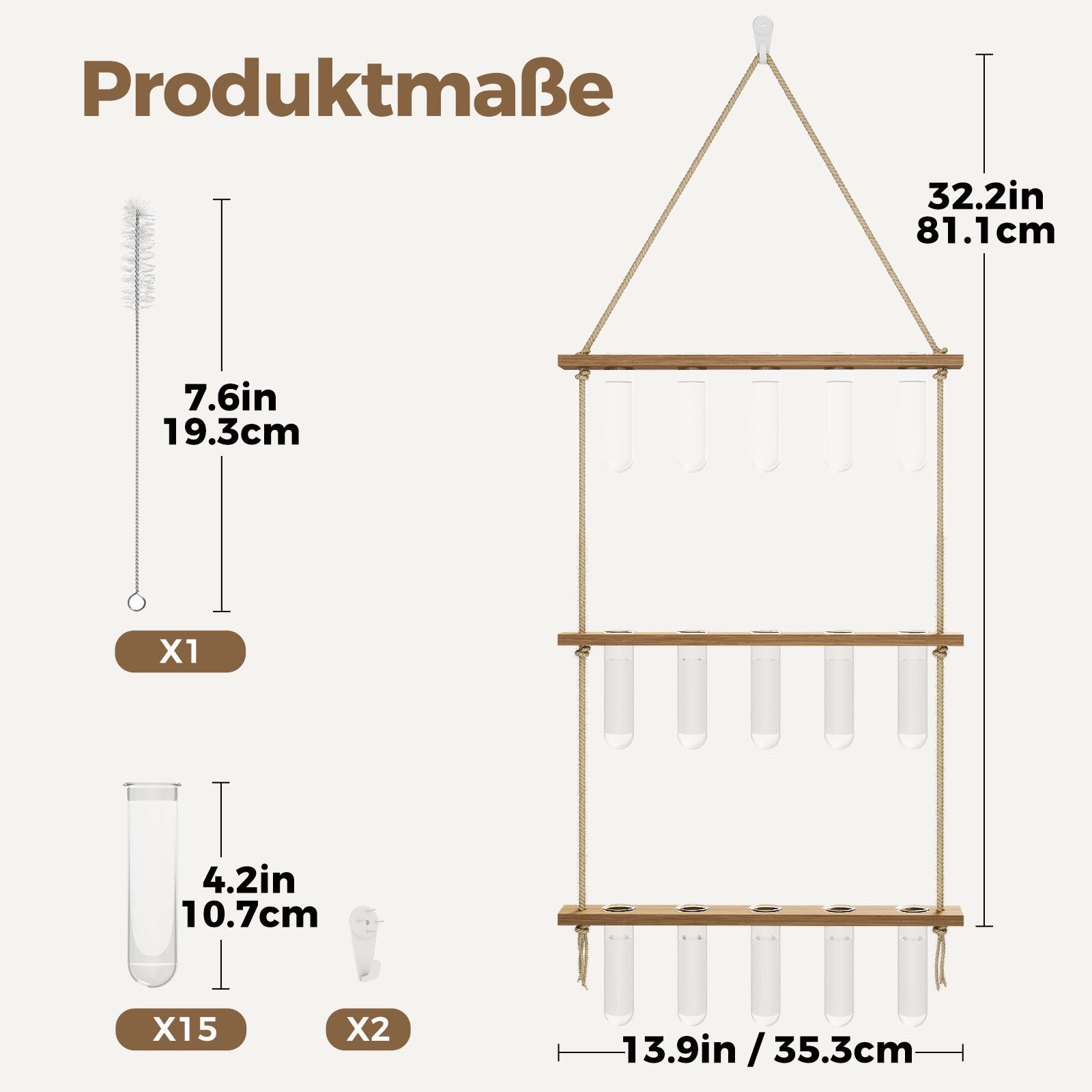 Bamworld Übertopf Vermehrungsstation mit Holzständer, 5 Glasröhrchen, 3-stufig (1 St), für Hydrokultur