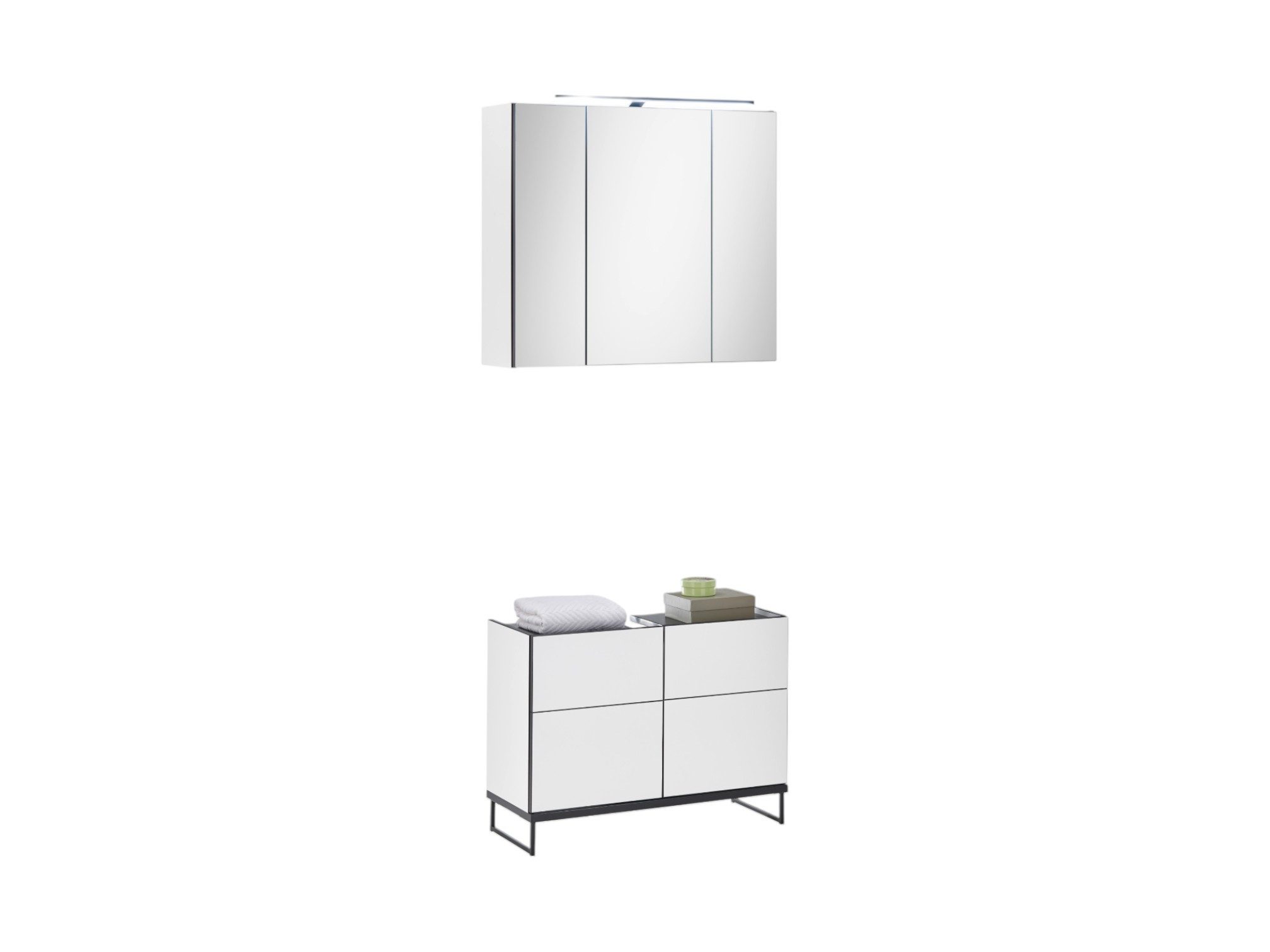 moebel-dich-auf Badmöbel-Set VENEZIA, (Set 4, 2-St., Spiegelschrank, Waschbeckenunterschrank), weiß matt, Absetzung: schwarz