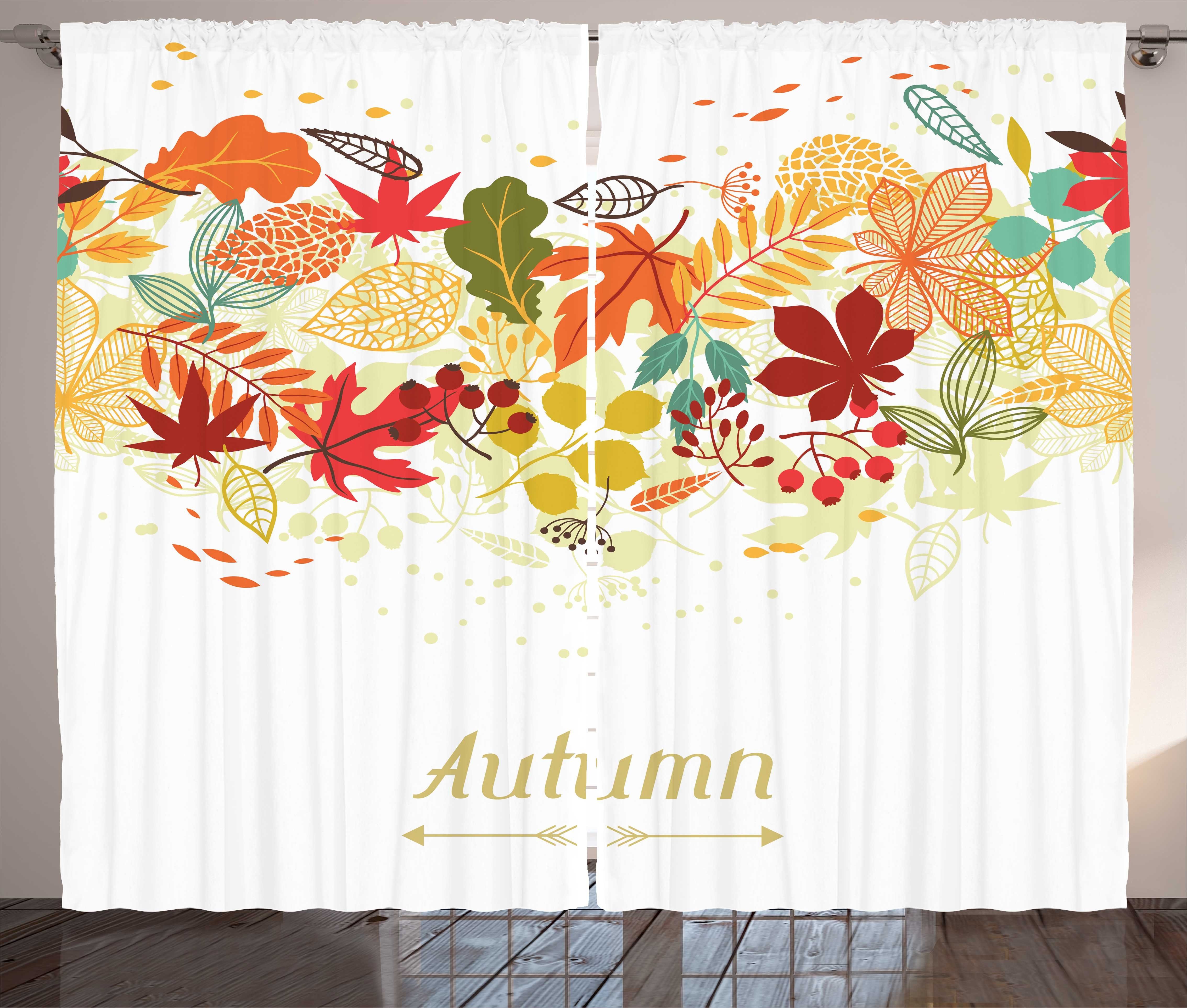 Gardine Schlafzimmer Kräuselband Vorhang mit Schlaufen und Haken, Abakuhaus, Fallen Autumn Leaves Border