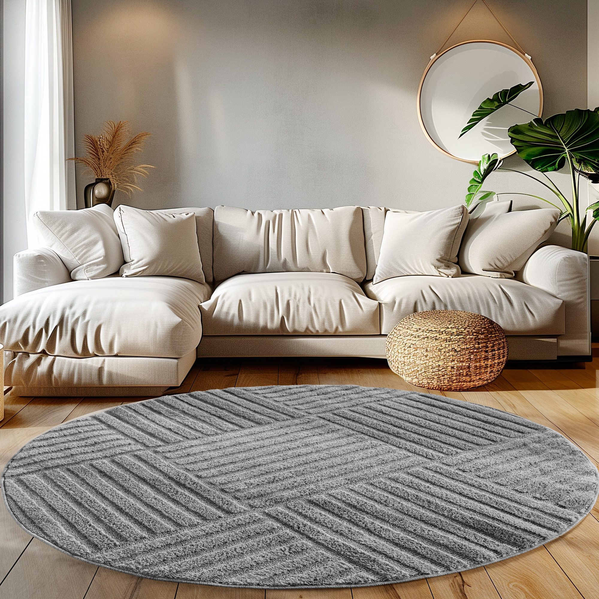Teppium Teppich Boho-Design, Rund, Höhe: 20 mm, Teppich Wohnzimmer Boho Design 3D Optik Skandinavische Stil