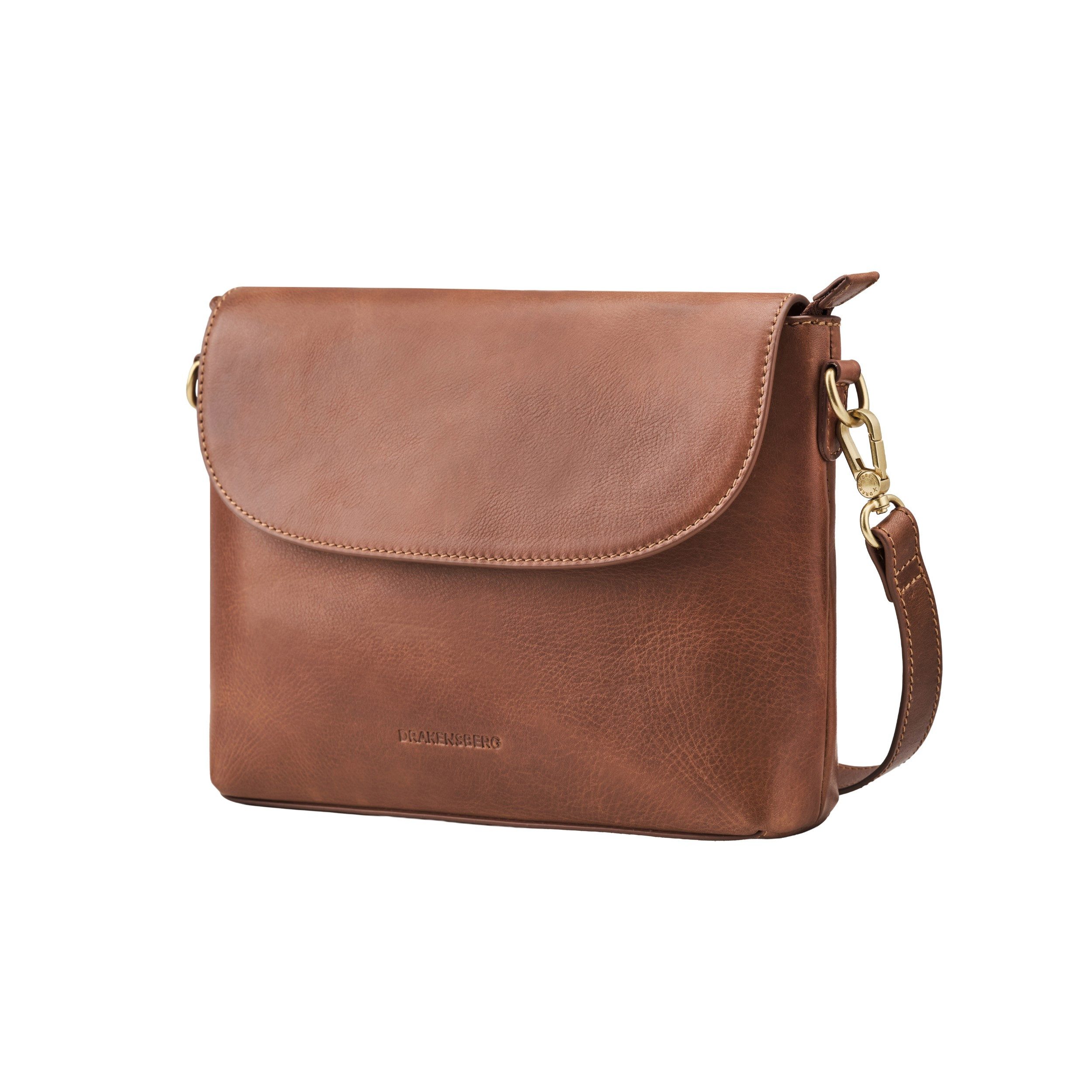 DRAKENSBERG Schultertasche Handtasche »Eva« Karamell-Braun, Damen Handtasche mit viel Platz, elegant aus Rindsleder