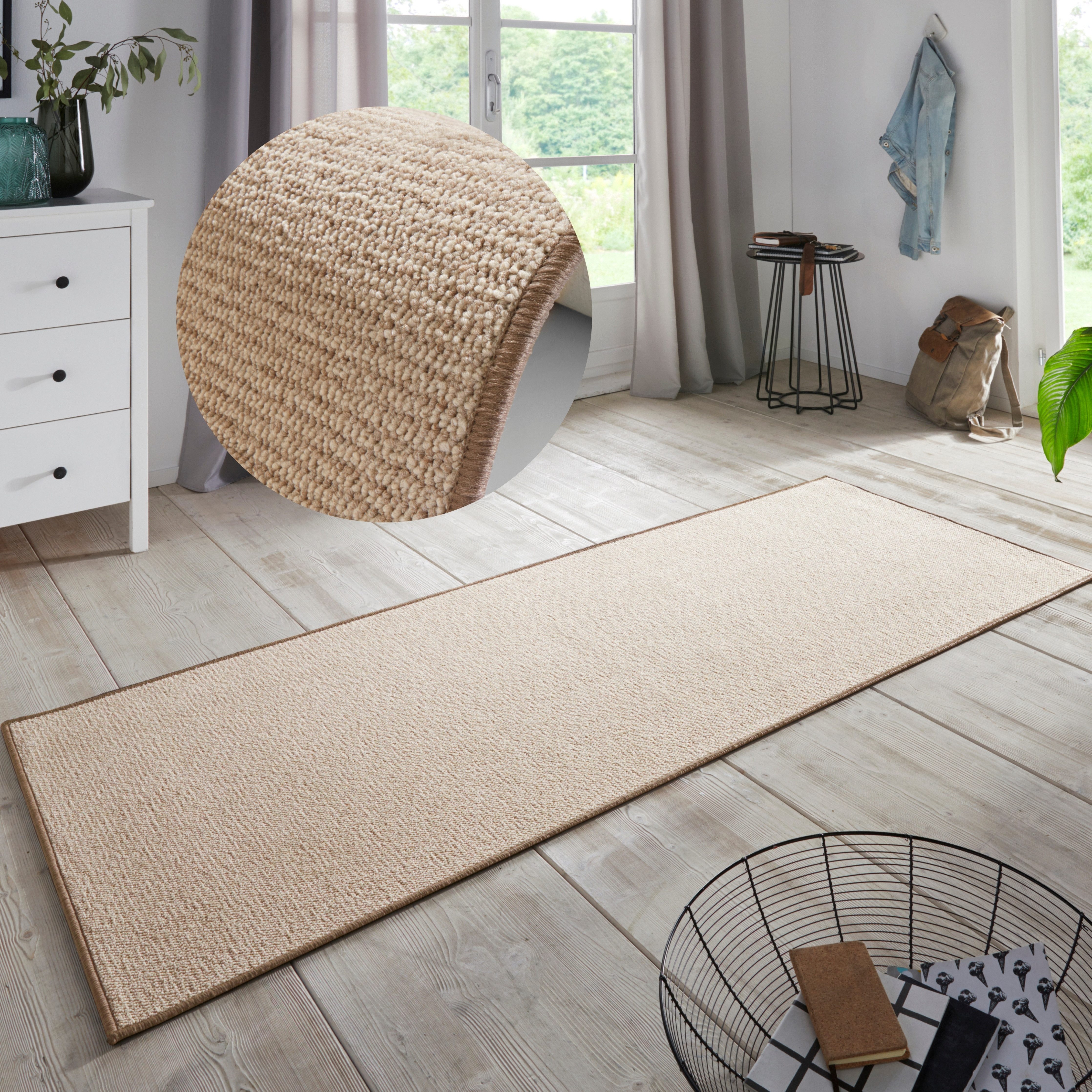 HANSE Home Läufer Bouclé, rechteckig, Höhe: 5 mm, rutschfest, Sisal Optik, Teppich, Küche, Flur, schlicht, umkettelt