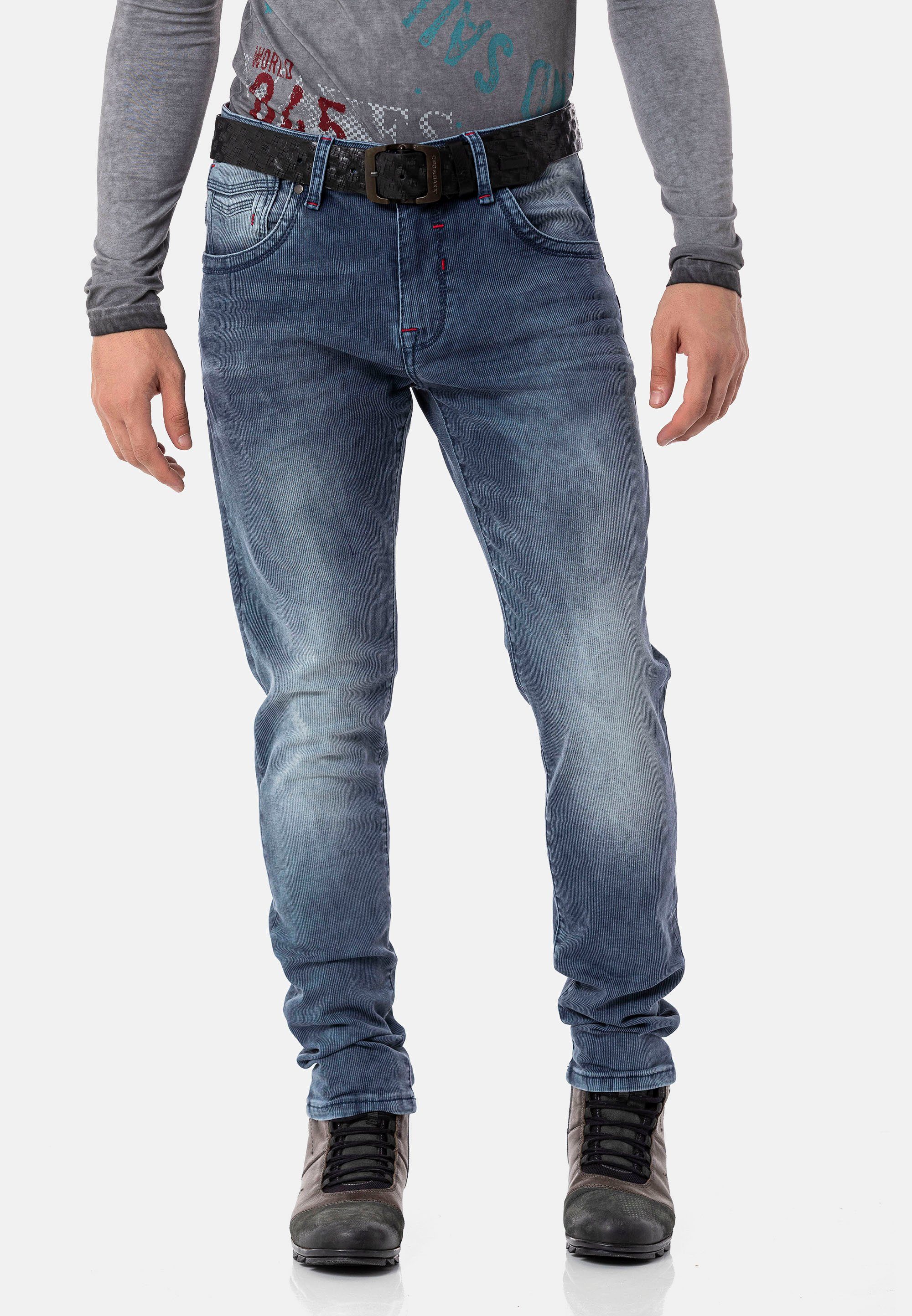 Reguläre Ware 2024 Cipo & Baxx Straight-Jeans in stilvollem Cord-Design blau