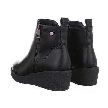 Ital-Design Damen Elegant Keilstiefelette Keilabsatz/Wedge Keilstiefeletten in Schwarz