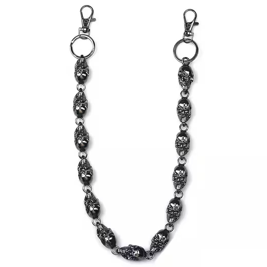 Ware aus aller Welt Hosenkette Einreihig mit Totenköpfen und Karabiner – Geldbörsenkette Biker-Kette, (1-tlg)