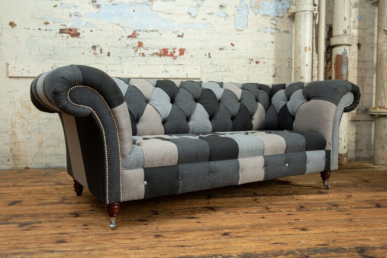 mit Chesterfield Sofa 3 Chesterfield-Sofa Rückenlehne Polster design Knöpfen. JVmoebel Couch Sitz Textil Neu, Die Sitzer